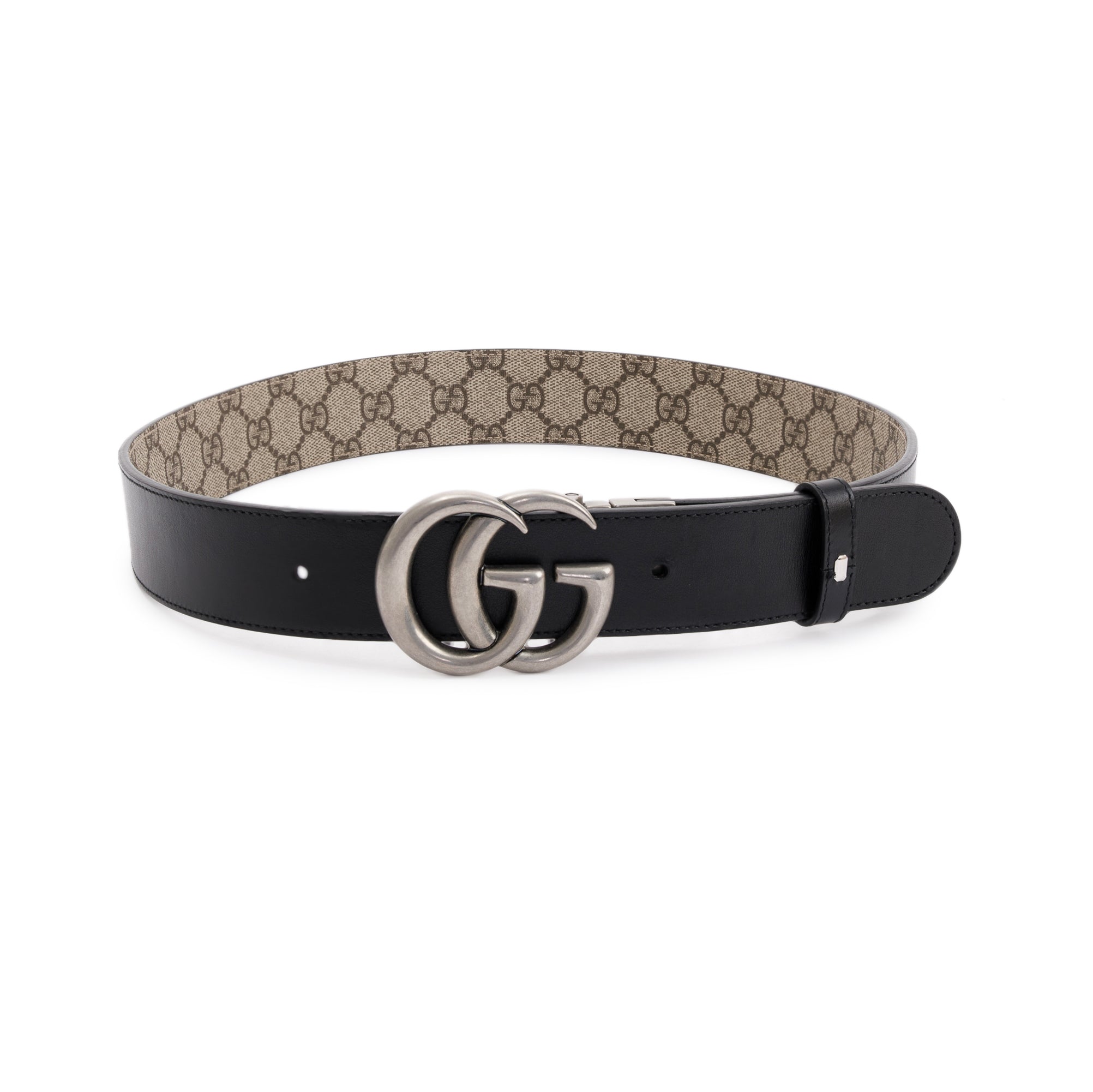 Gucci 2023 GG Supreme Canvas & Black Leather Reversible Marmont Belt w/ Receipt