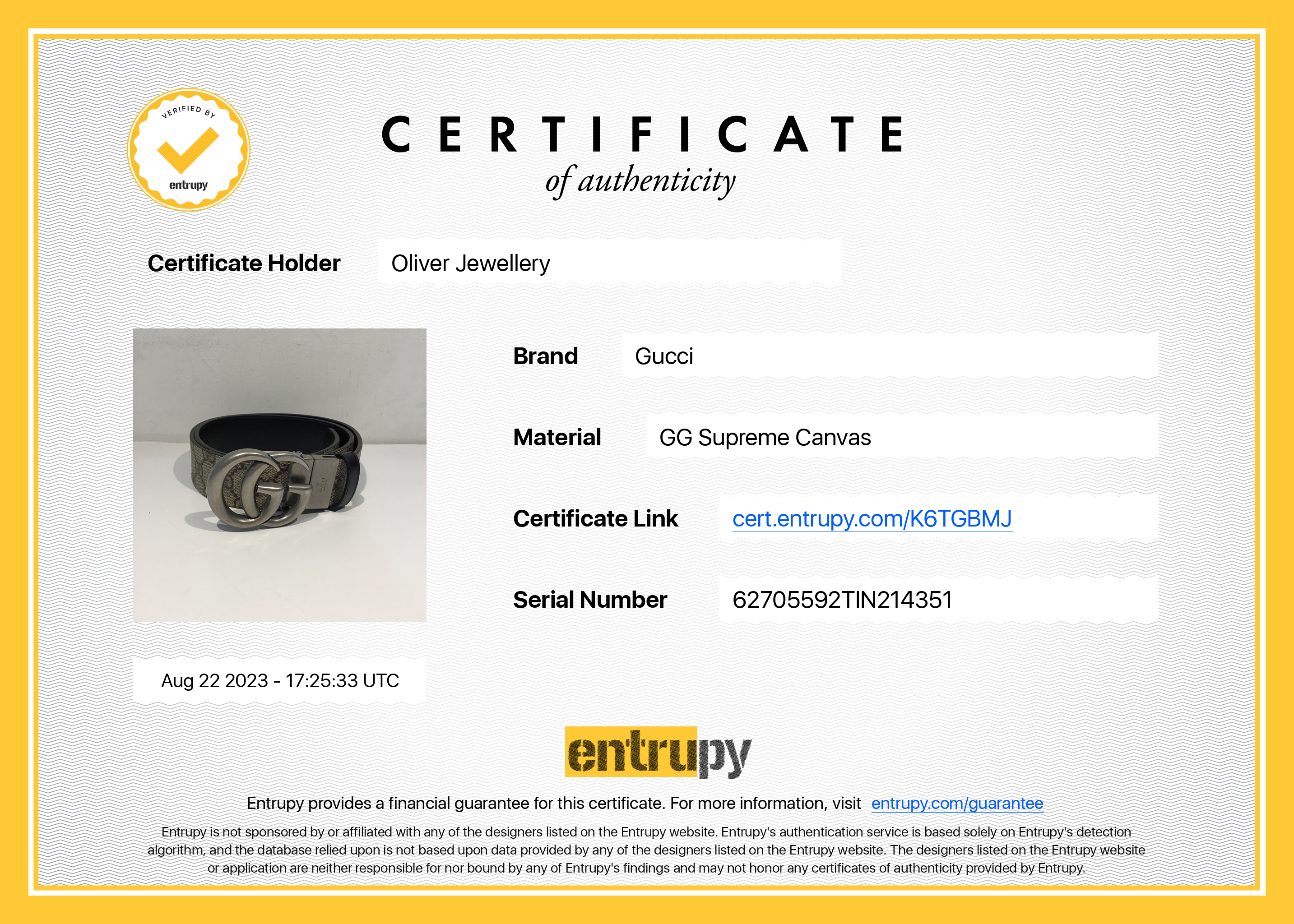 Gucci 2023 GG Supreme Canvas & Black Leather Reversible Marmont Belt w/ Receipt