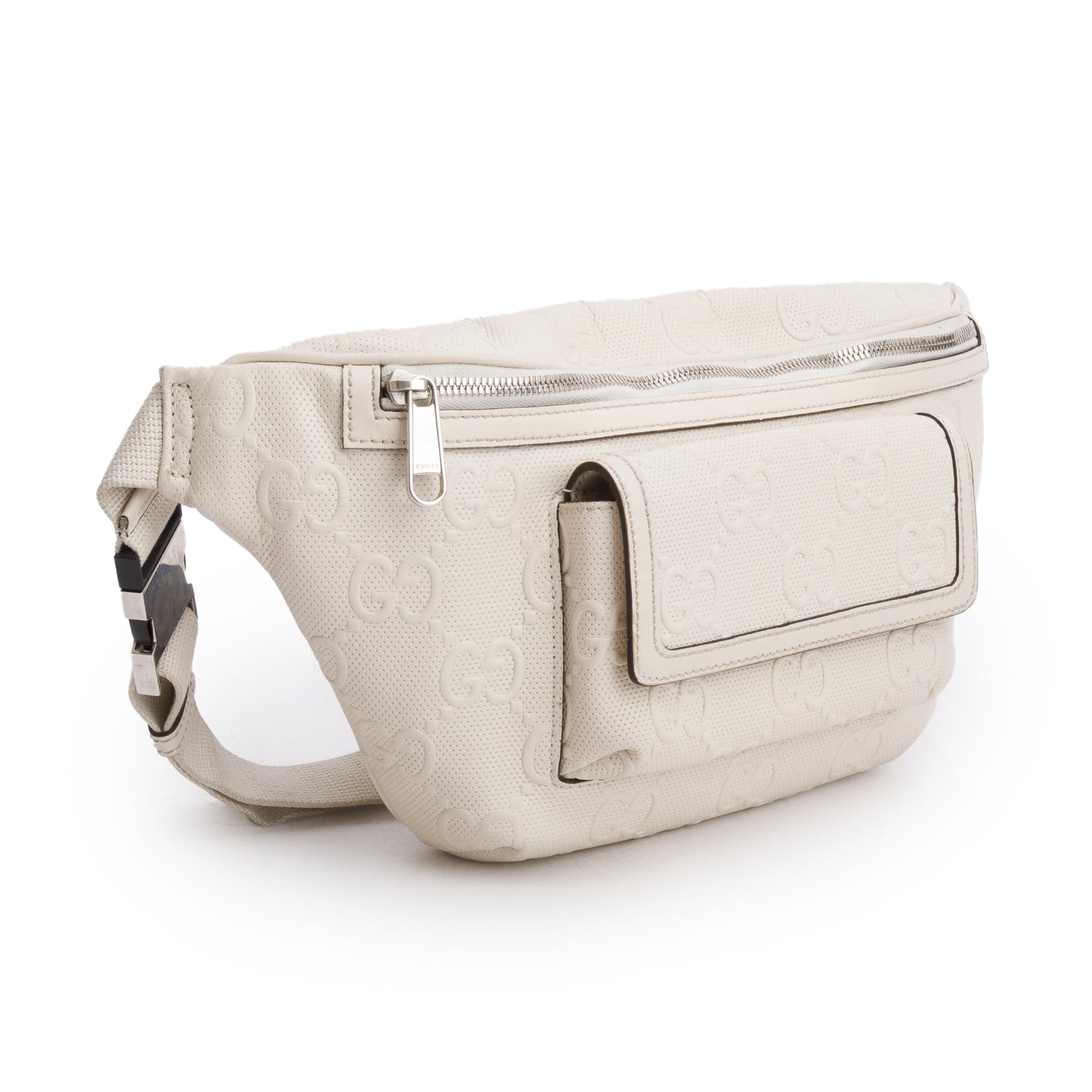 Gucci White Calfskin GG Tennis Embossed Belt Bag