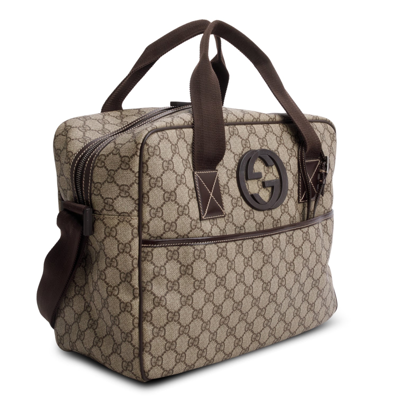 Gucci Brown GG Plus Monogram Interlocking G Briefcase w/ Strap