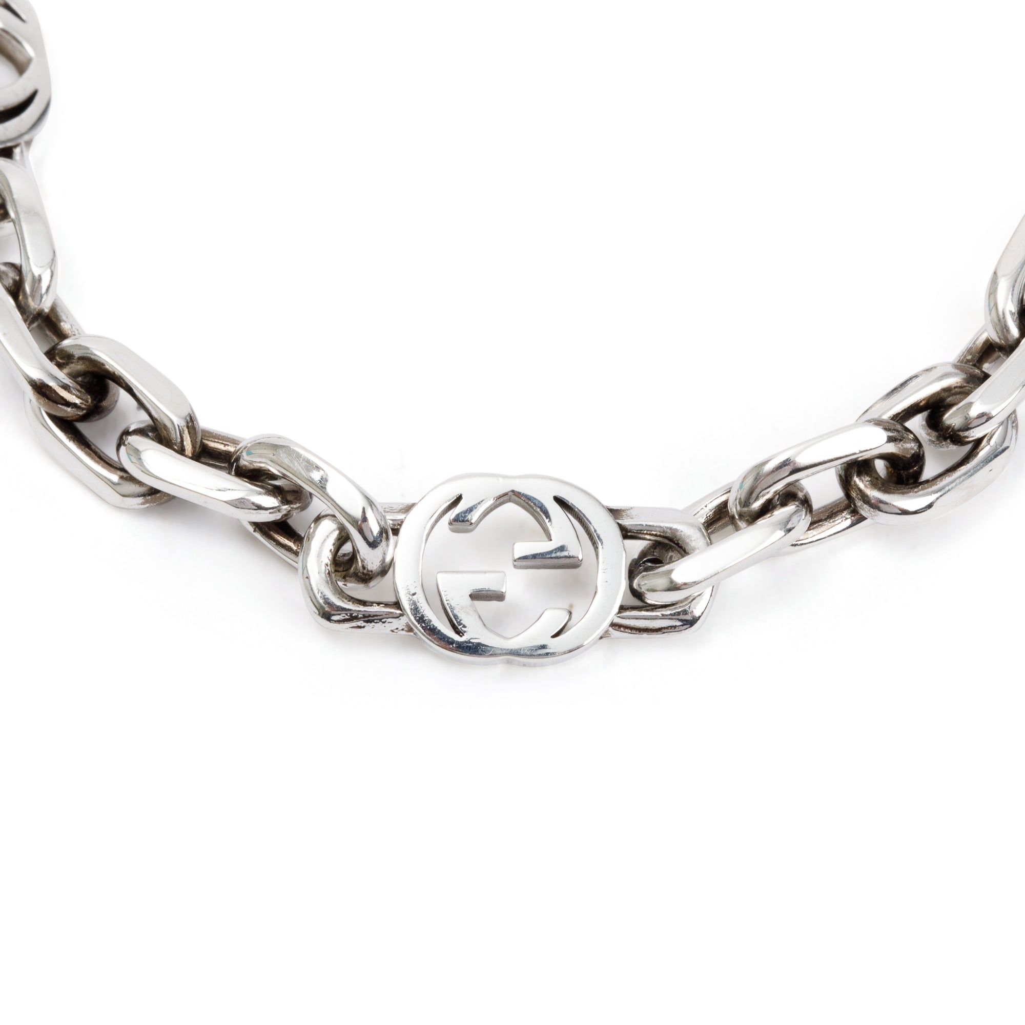 Gucci Aged Finished Sterling Silver Interlocking G Chain Bracelet w/ Box