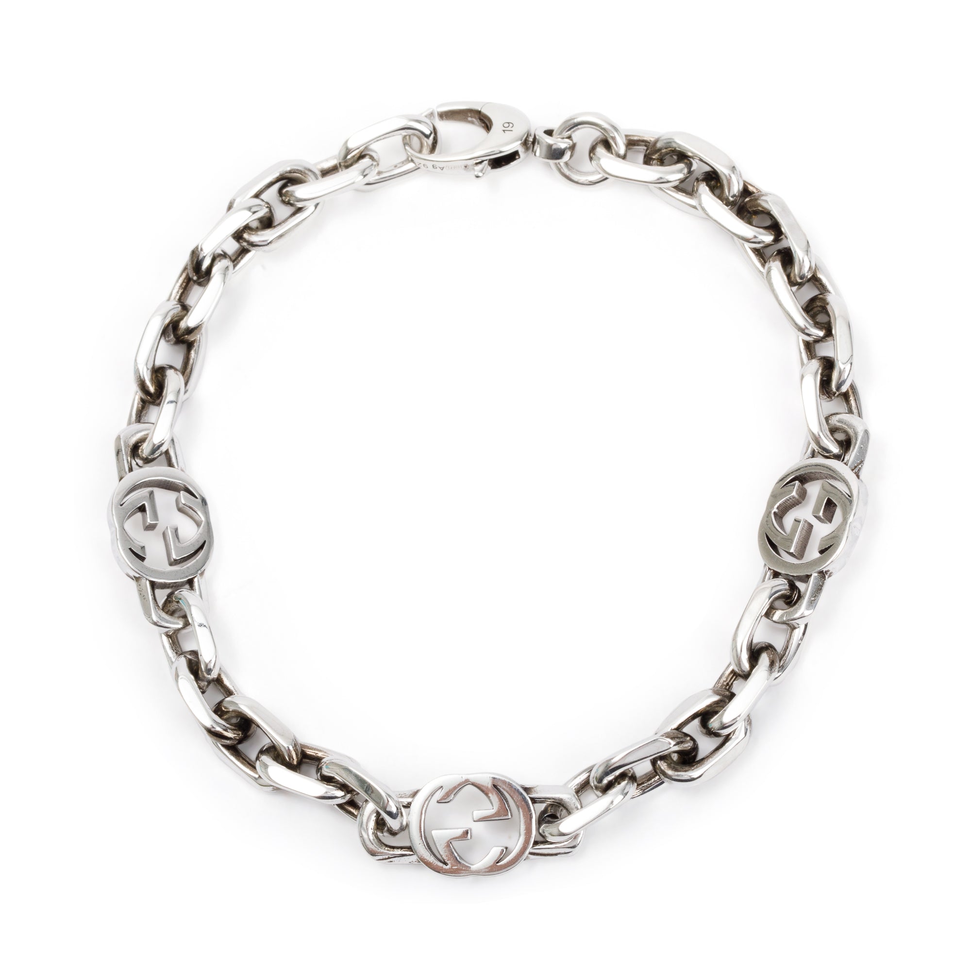 Gucci Aged Finished Sterling Silver Interlocking G Chain Bracelet w/ Box