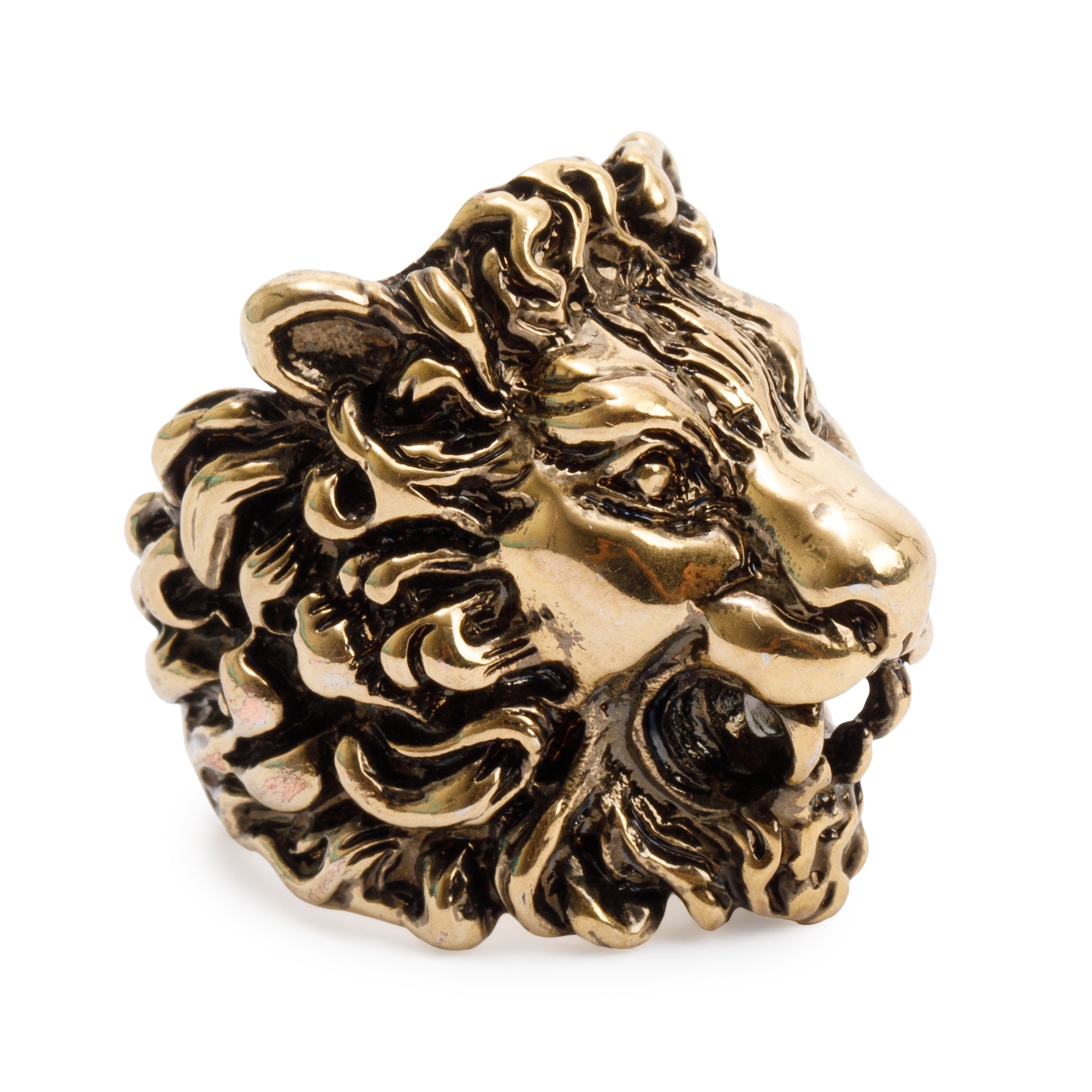 Gucci Aged Gold Plated Metal Lion Head Ring