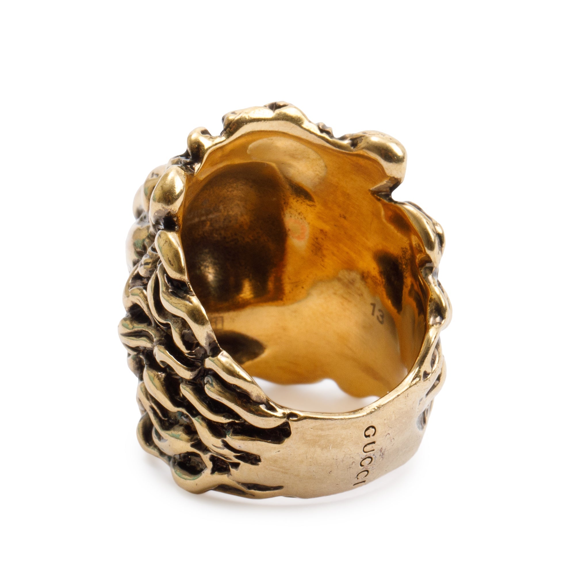 Gucci Aged Gold Plated Metal Lion Head Ring