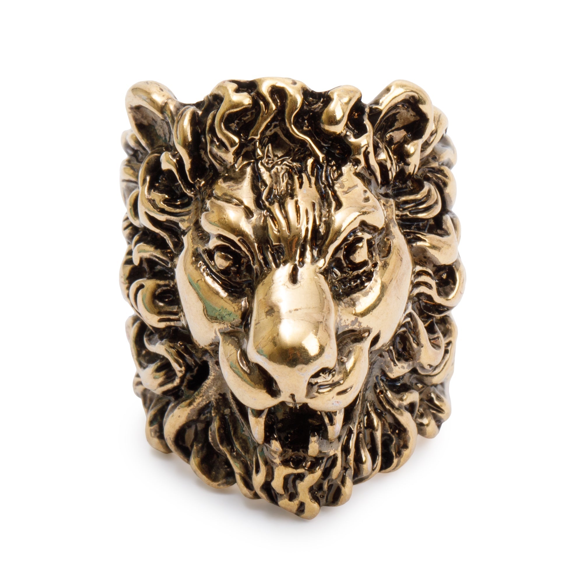 Gucci Aged Gold Plated Metal Lion Head Ring