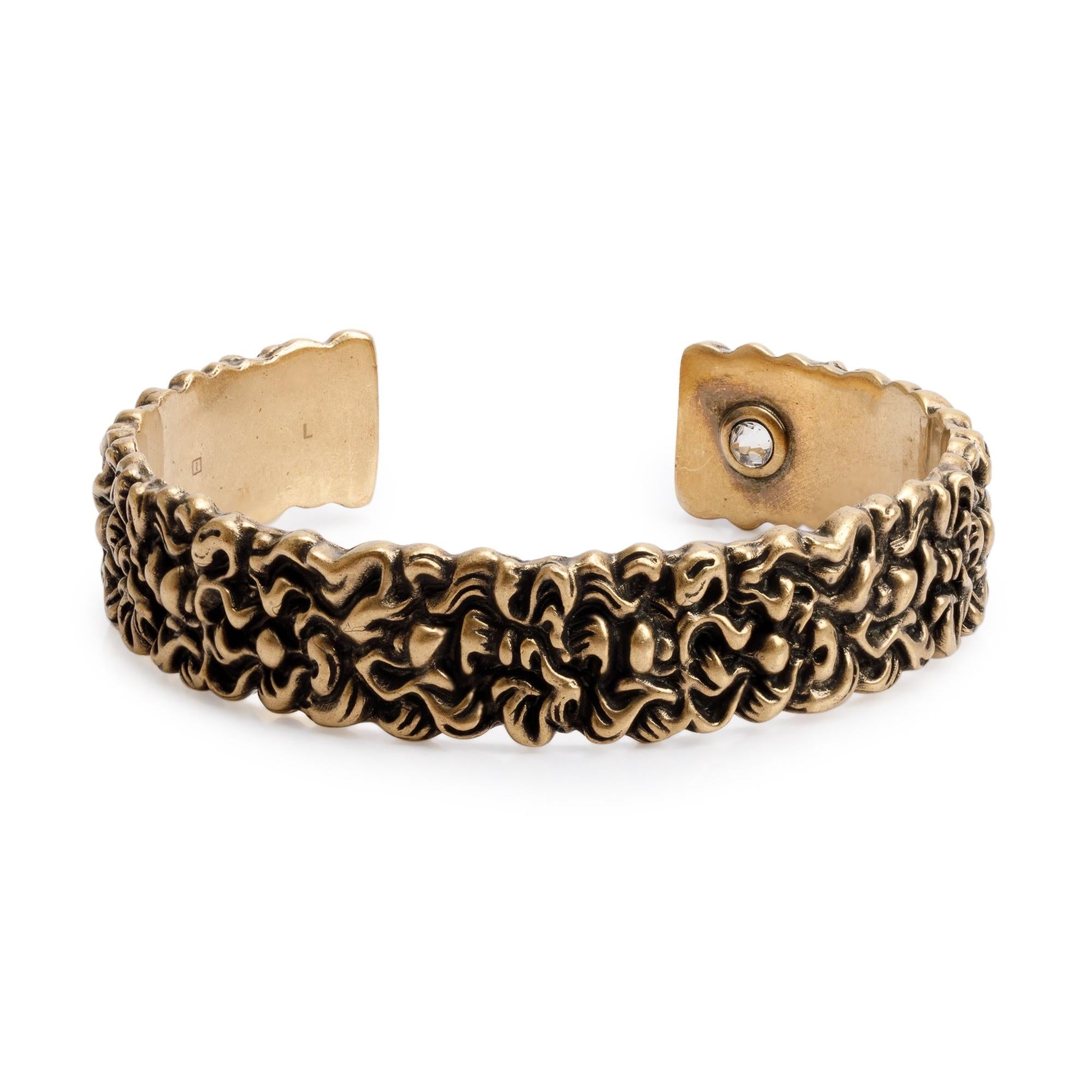 Gucci Antiqued Gold-Tone Crystal Lion Mane Cuff Bracelet