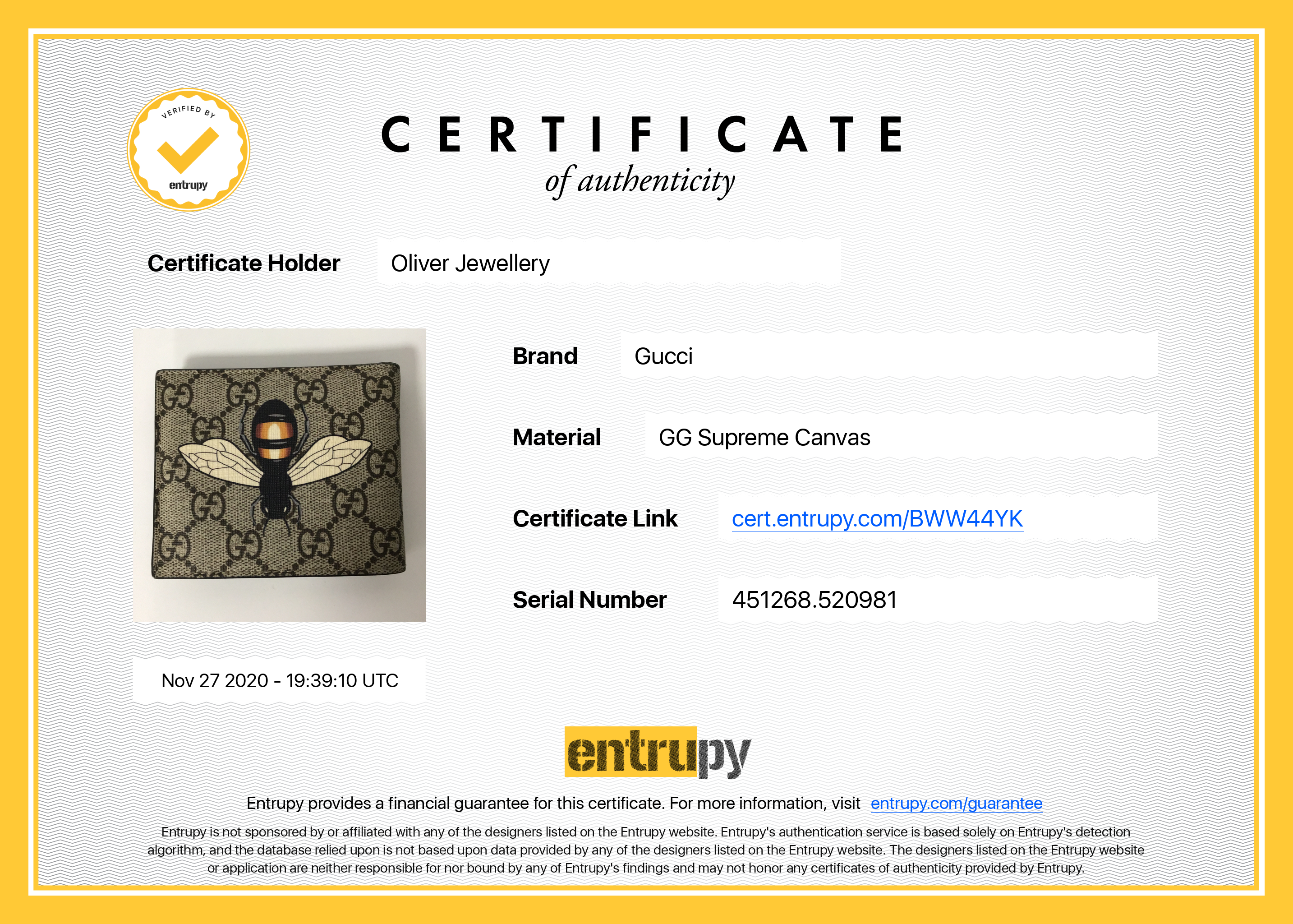 Gucci Bee Print GG Supreme Bifold Wallet