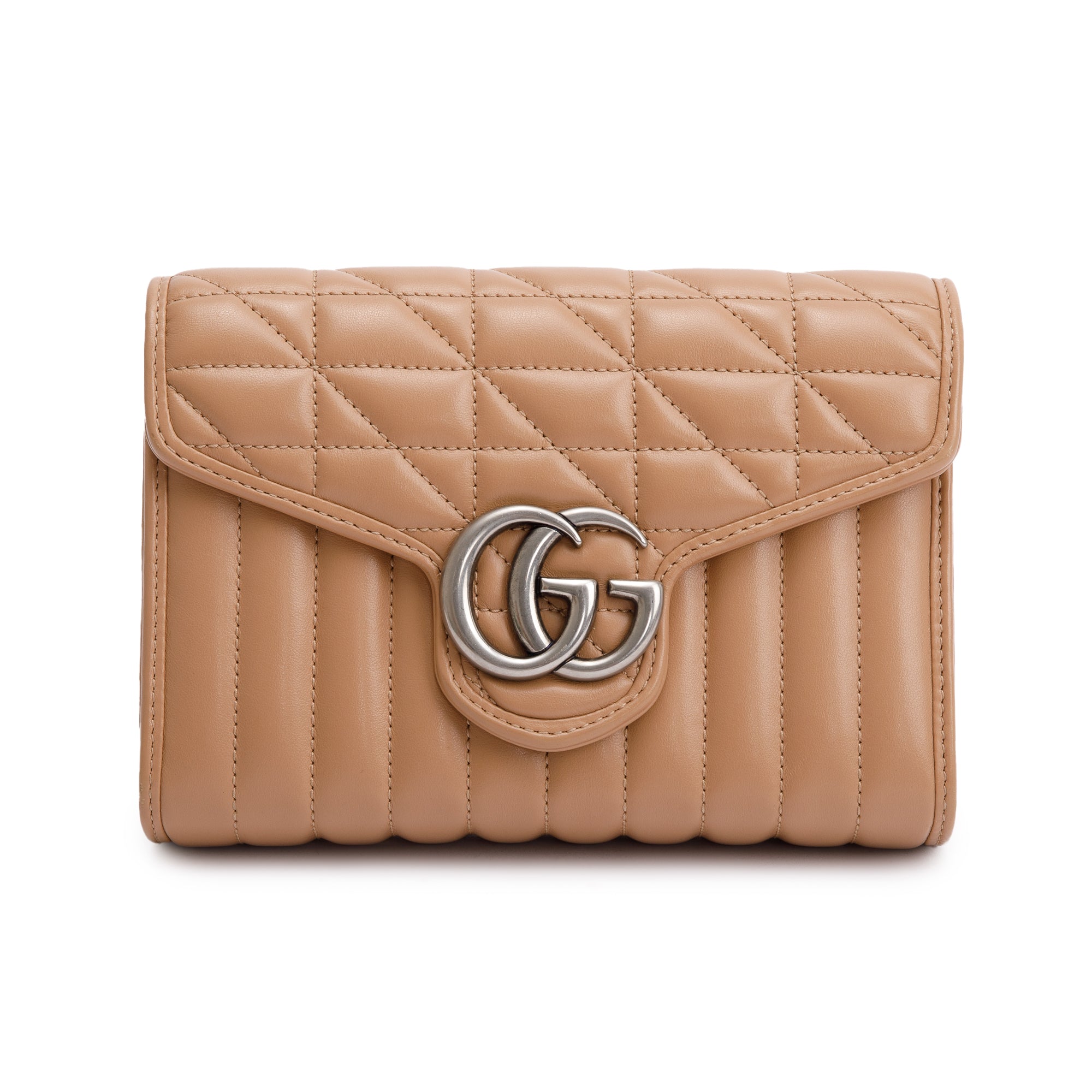 Gucci Beige Calfskin Leather GG Marmont Matelasse Mini Bag w/ Box