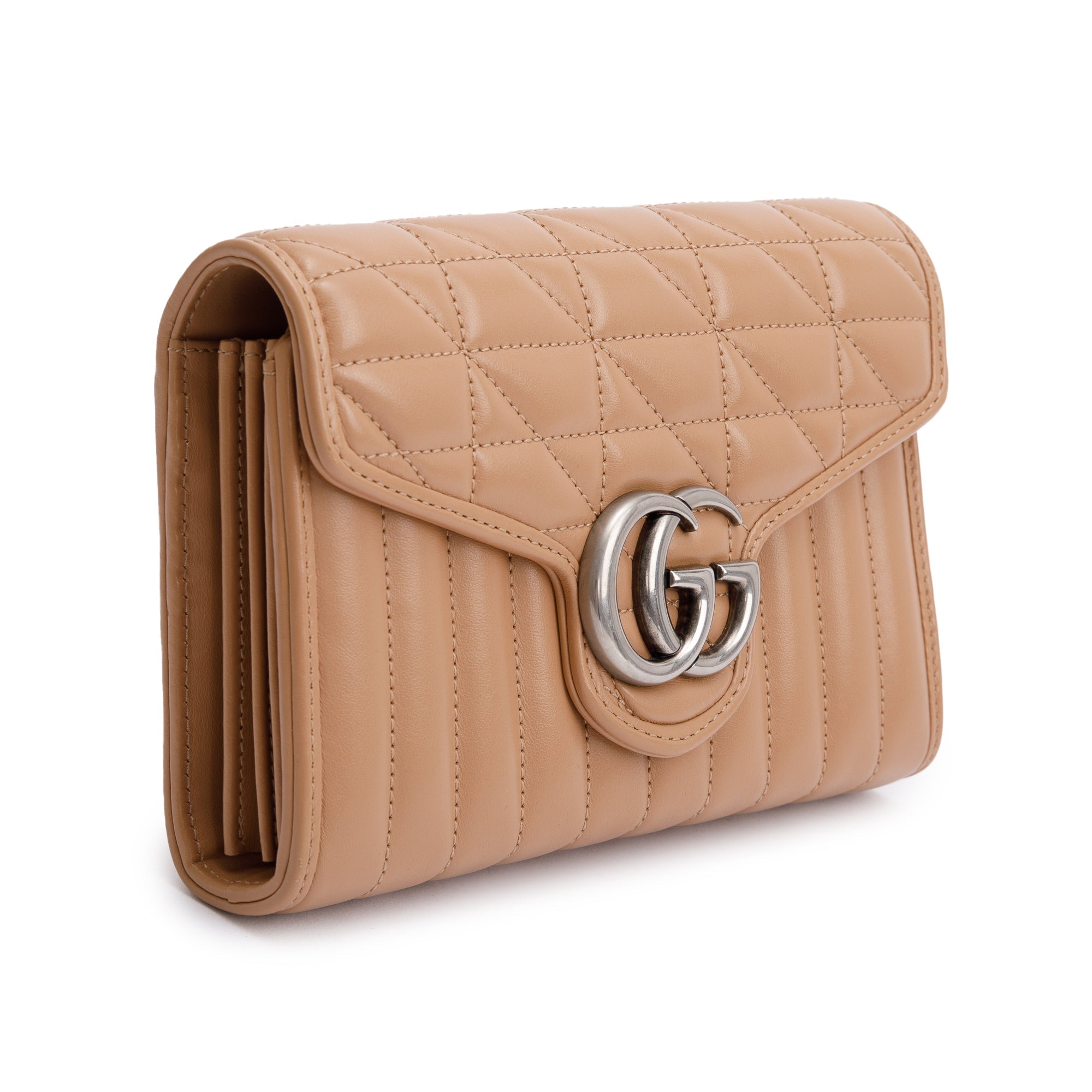 Gucci Beige Calfskin Leather GG Marmont Matelasse Mini Bag w/ Box