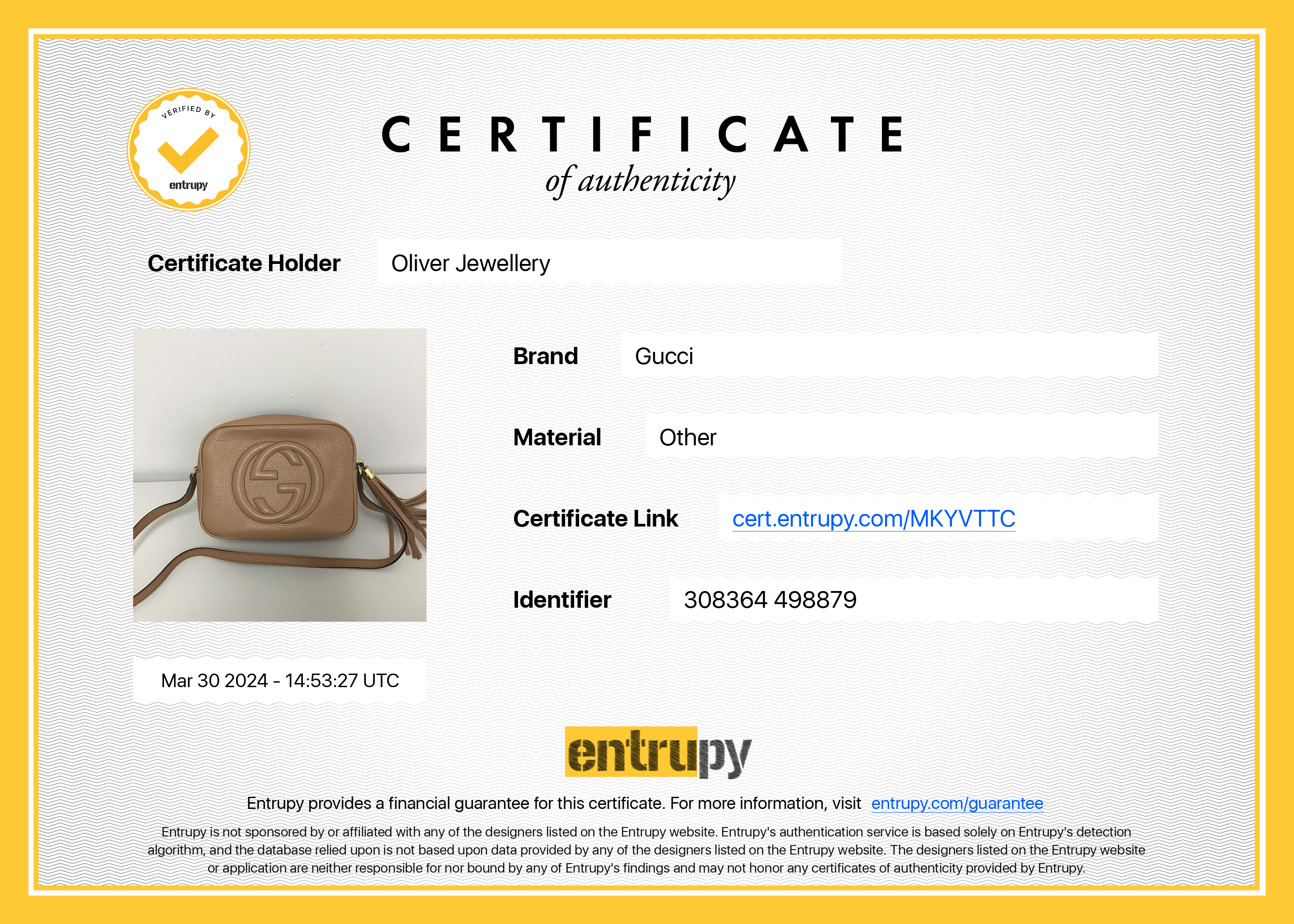 Gucci Beige Calfskin Leather Small Soho Disco Bag