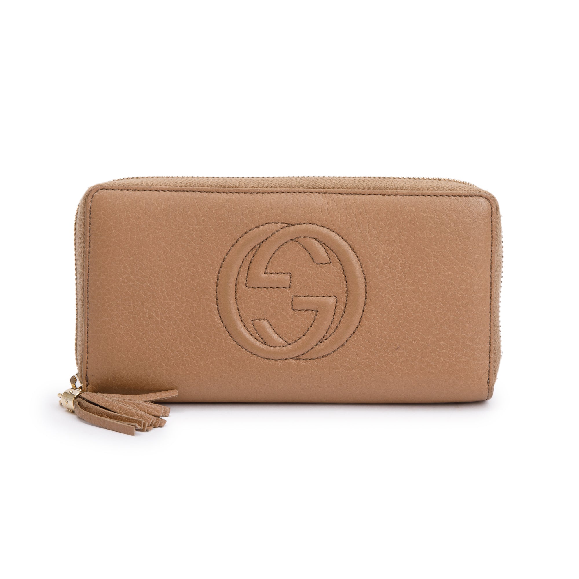 Gucci Beige Calfskin Leather Soho Zip Around Wallet