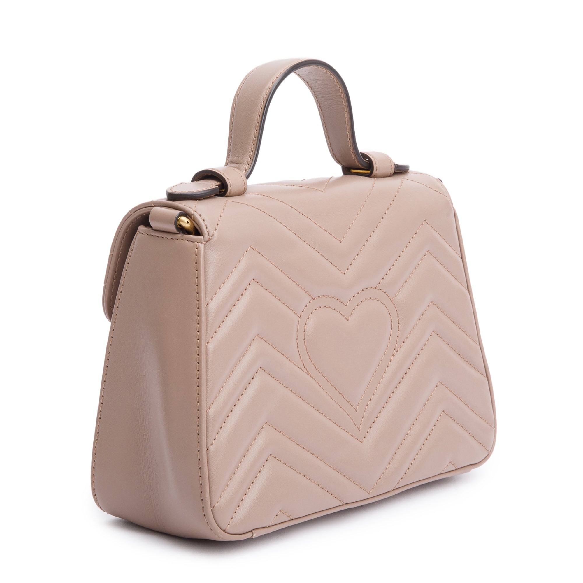 Gucci Beige Calfskin Matelasse GG Marmont Mini Top Handle Shoulder Bag w/ Strap
