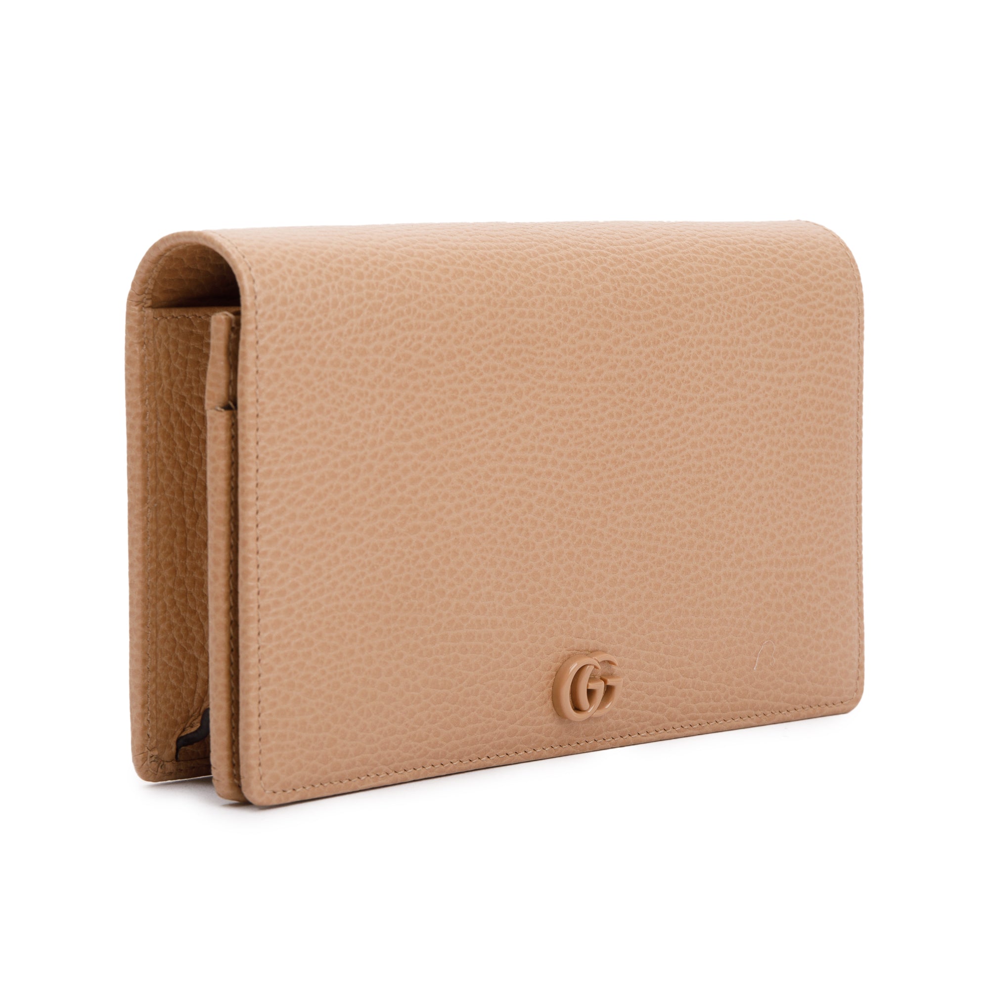 Gucci Beige Calfskin Mini GG Marmont Wallet On Chain w/ Box