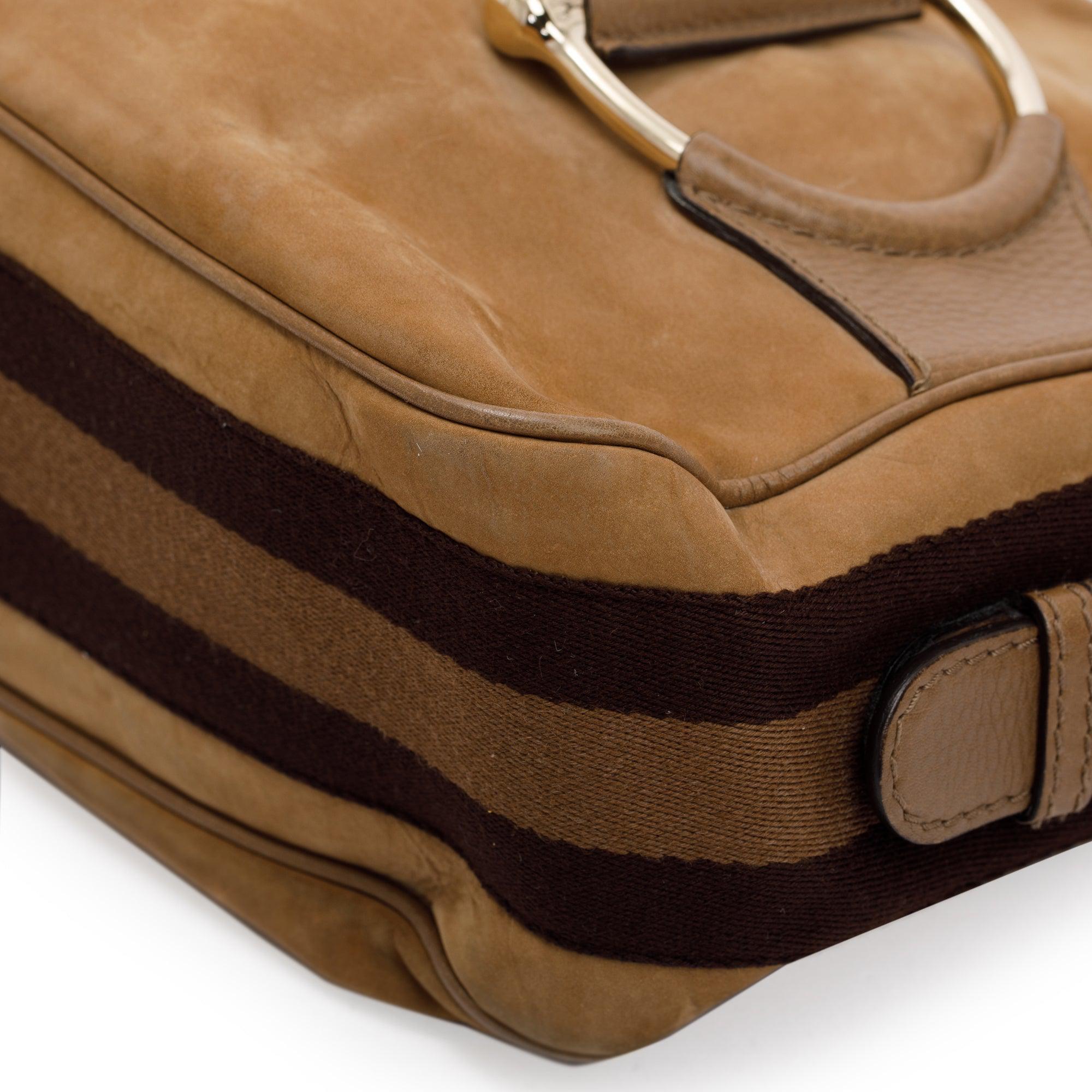 Gucci Beige Callfskin Suede Heritage Horsebit Hobo