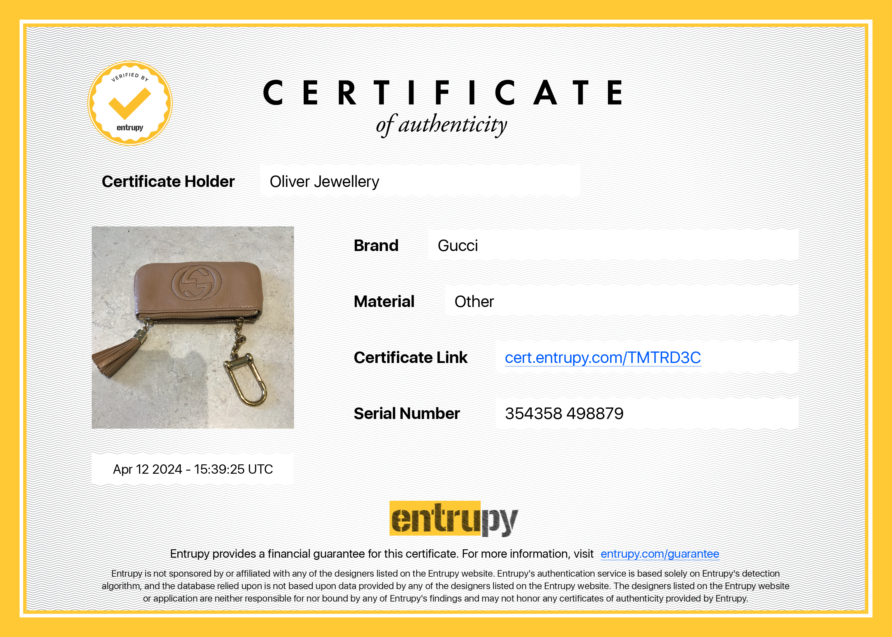 Gucci Beige Calsfskin Leather Soho Key Pouch