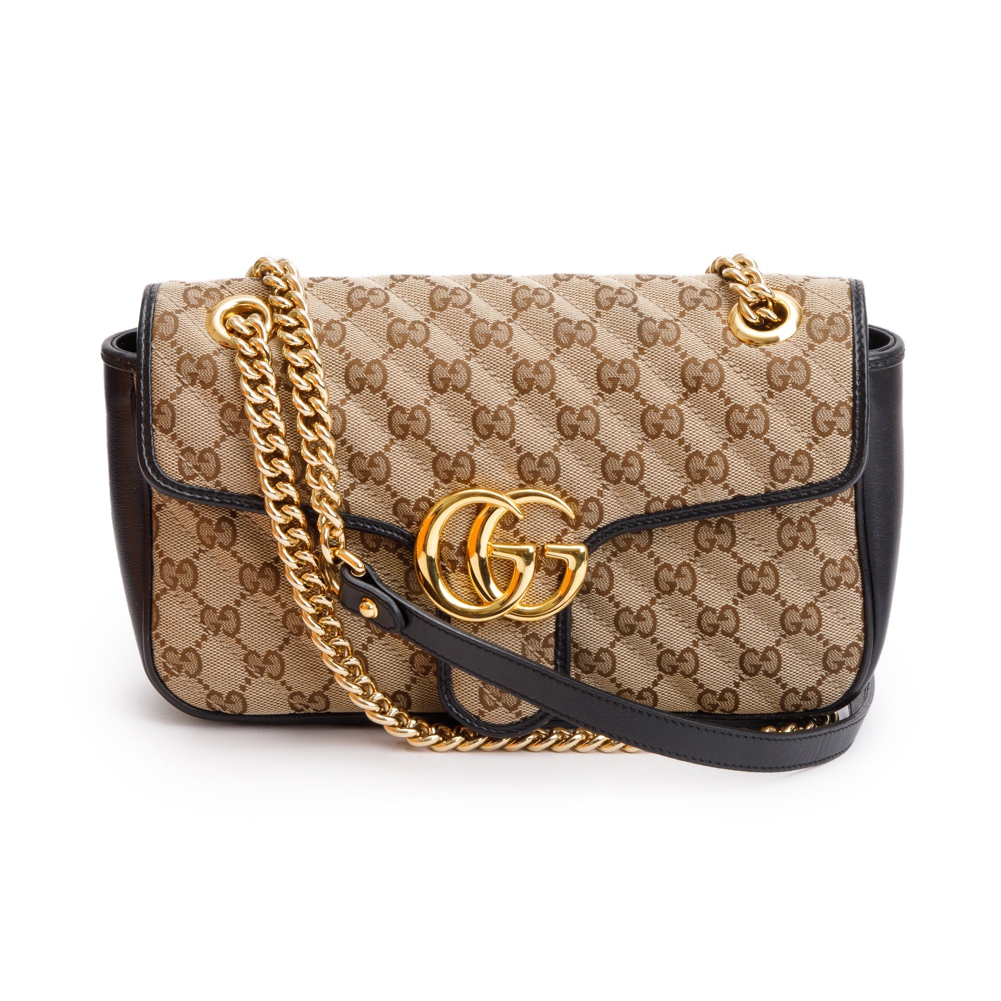 Gucci Beige Diagonal Quilted Canvas GG Marmont Small Shoulder Bag w/ Box