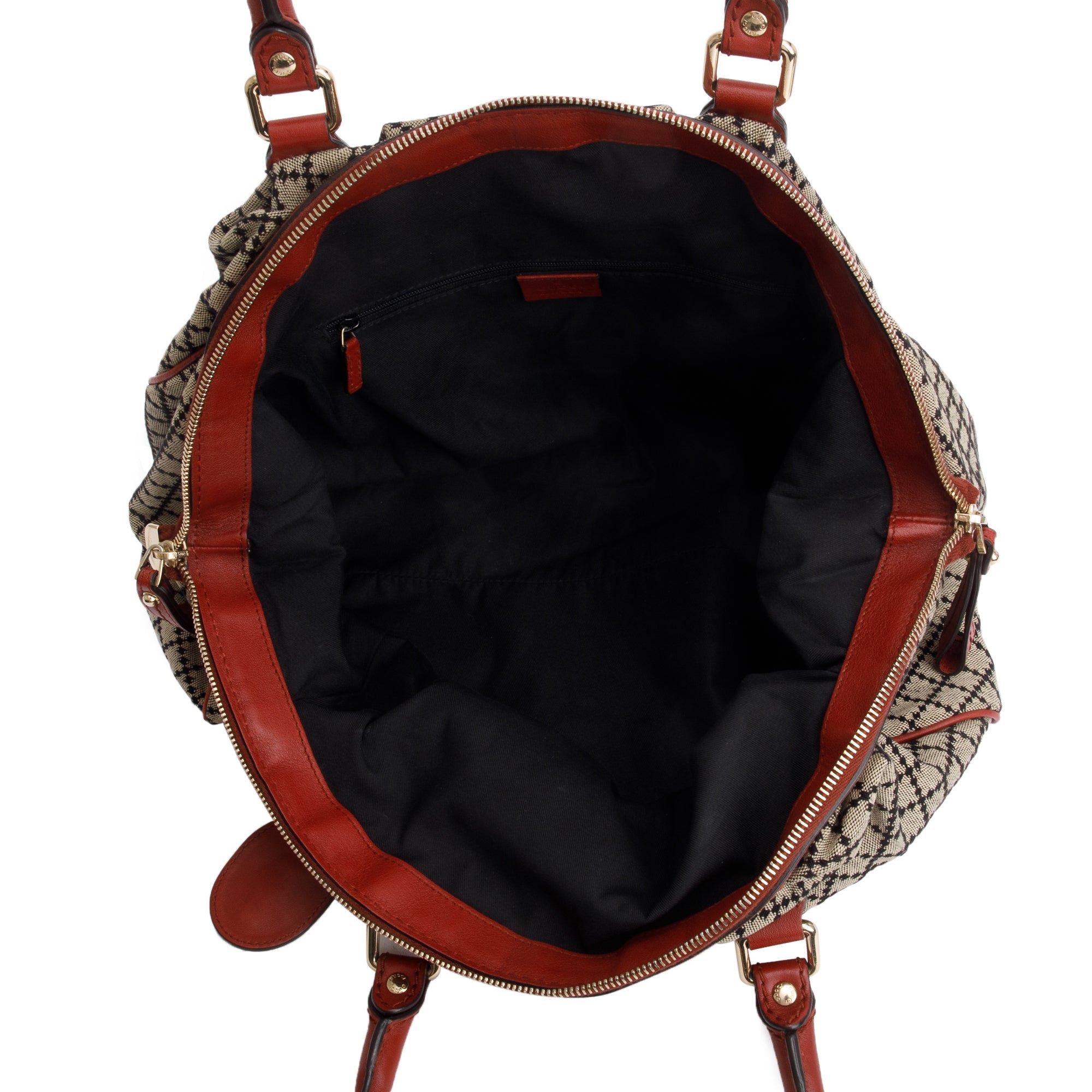 Gucci Beige Diamante Canvas Red Leather Trim Medium Sukey Boston Bag