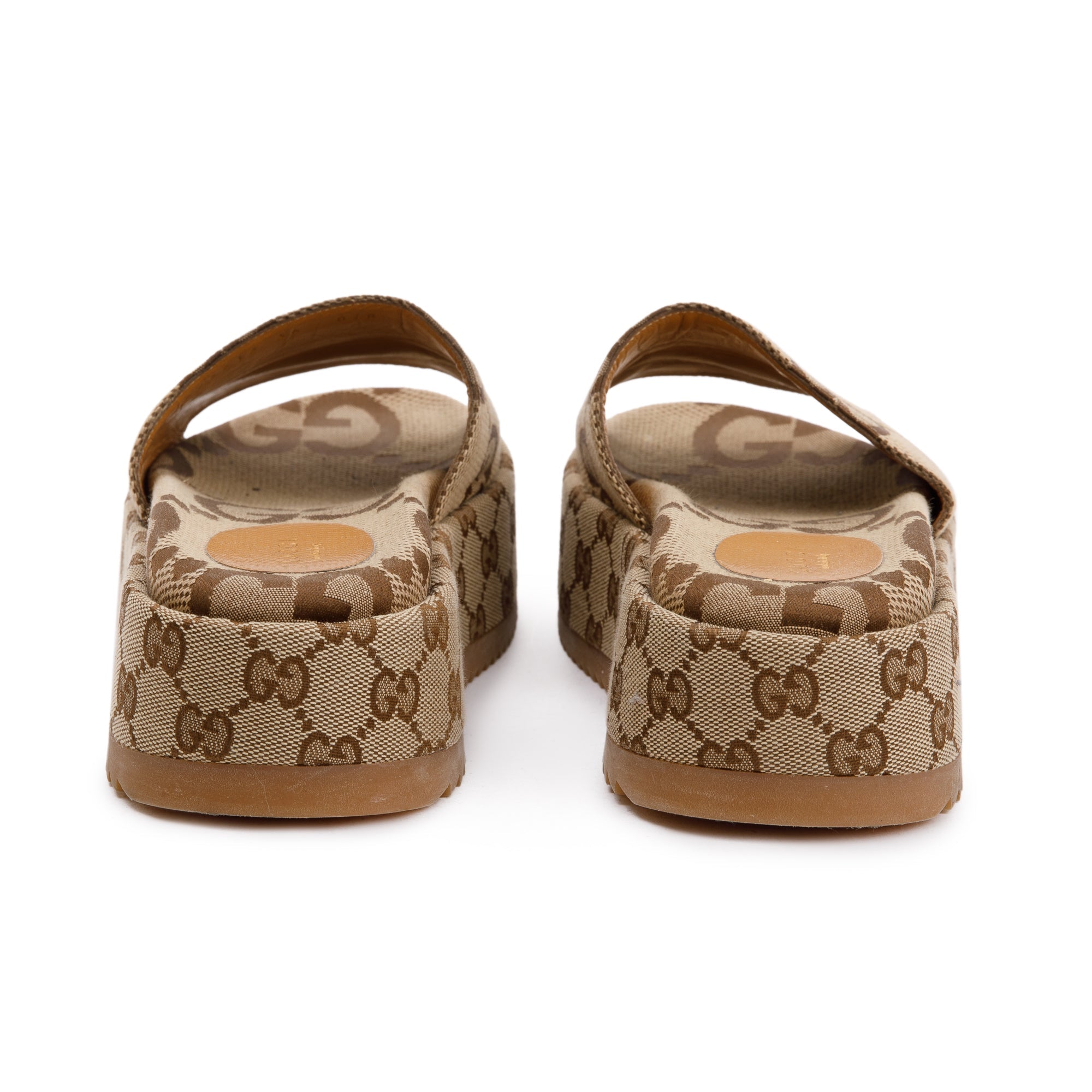 Gucci Beige& Ebony Maxi GG Canvas Patform Slide Sandal, Size 36 w/ Box
