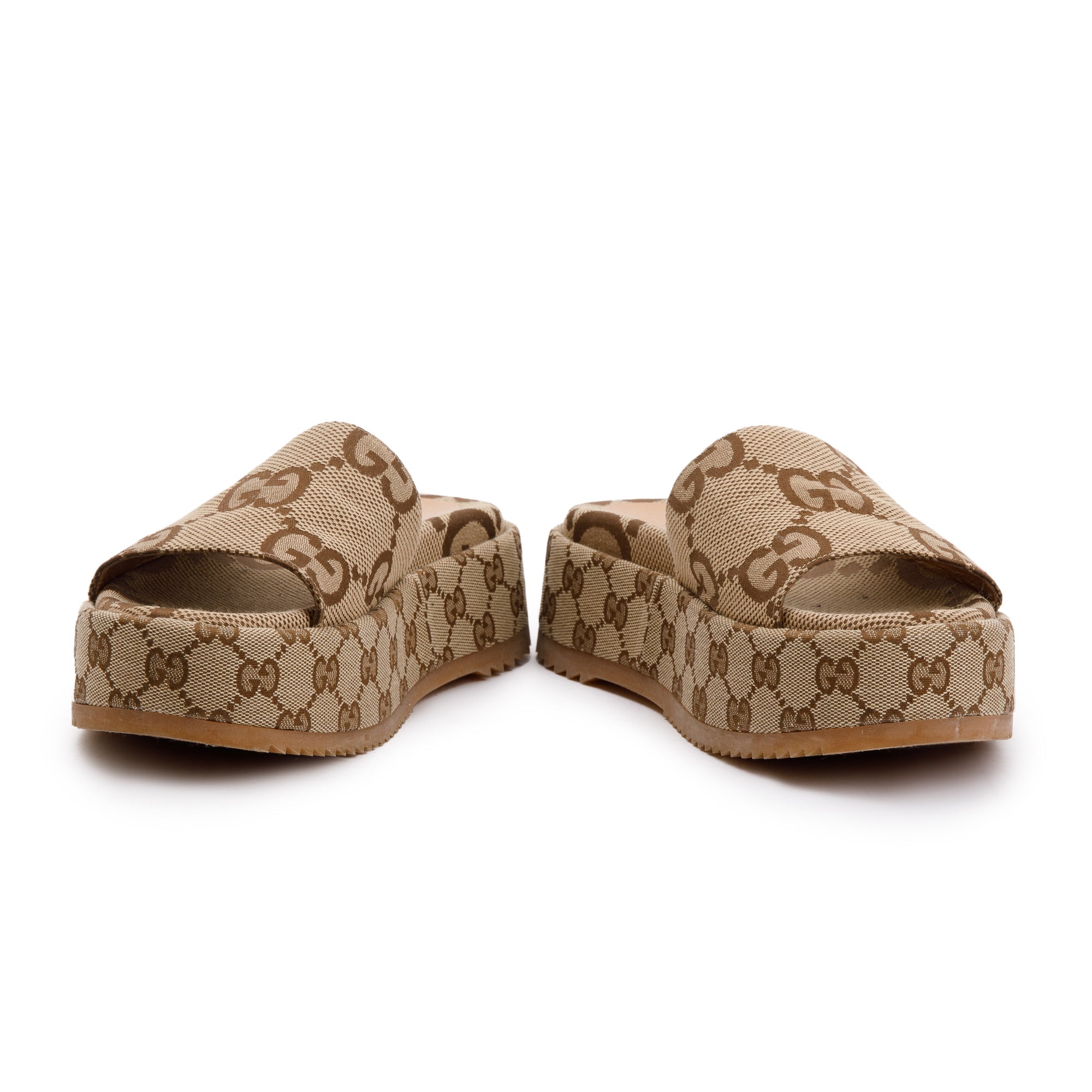 Gucci Beige& Ebony Maxi GG Canvas Patform Slide Sandal, Size 36 w/ Box