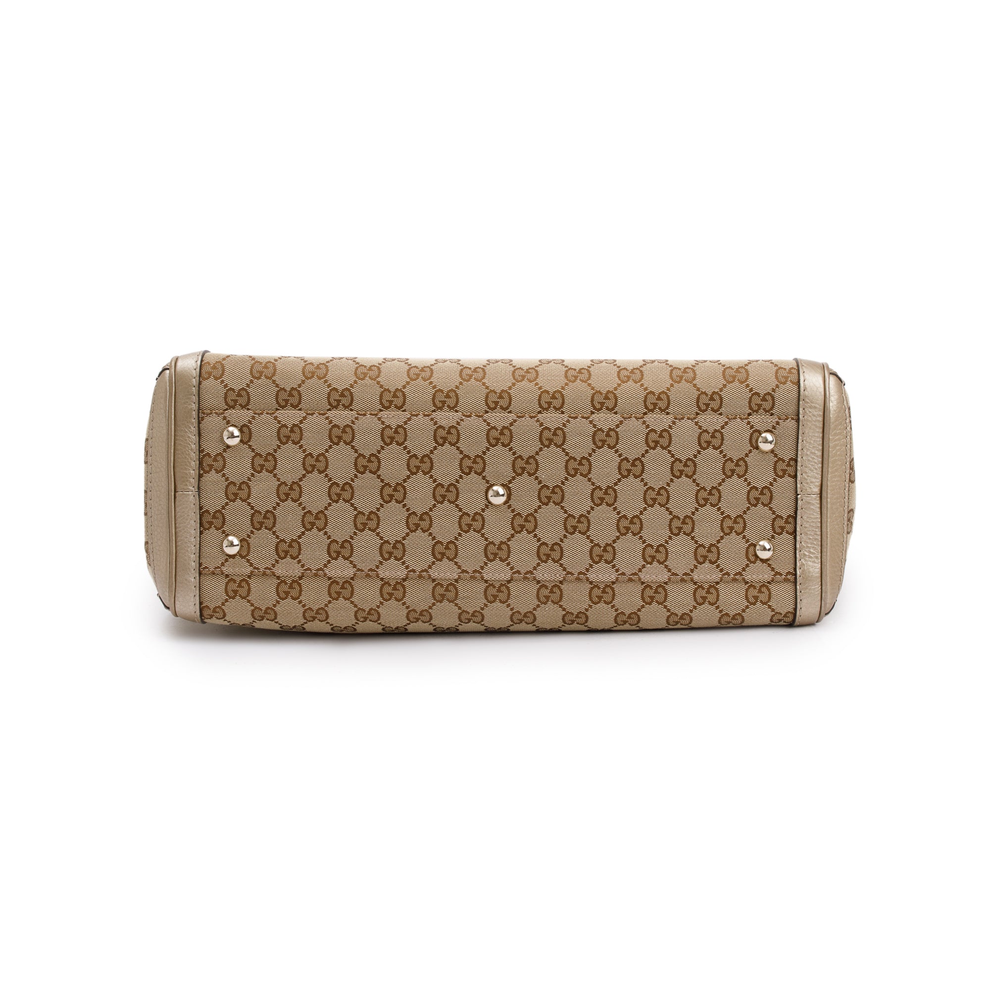 Gucci Beige GG Canvas Gold Leather Trimmed Medium Bella Tote