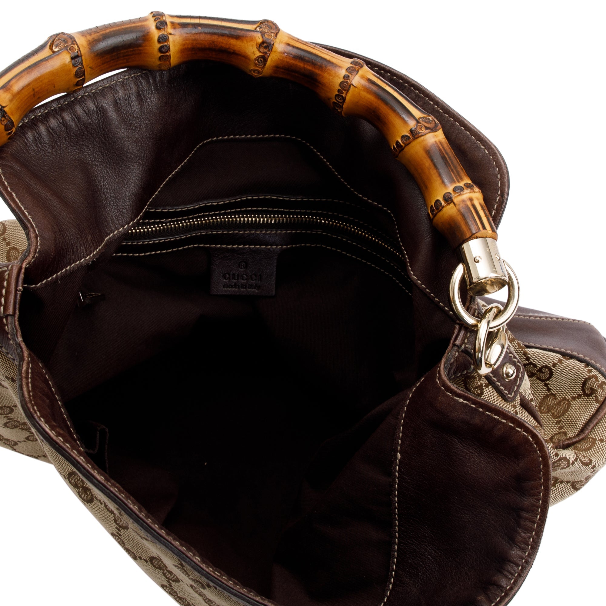Gucci Beige GG Canvas Medium Peggy Bamboo Top Handle Bag w/ Strap