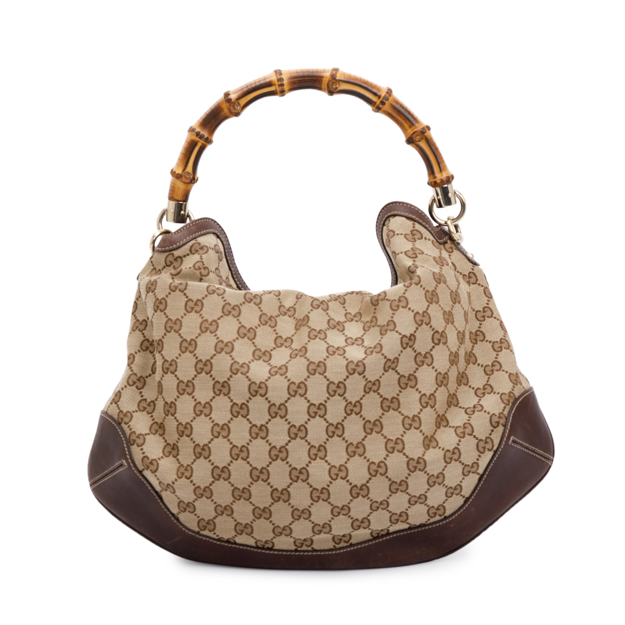 Gucci Beige GG Canvas Medium Peggy Bamboo Top Handle Bag w/ Strap