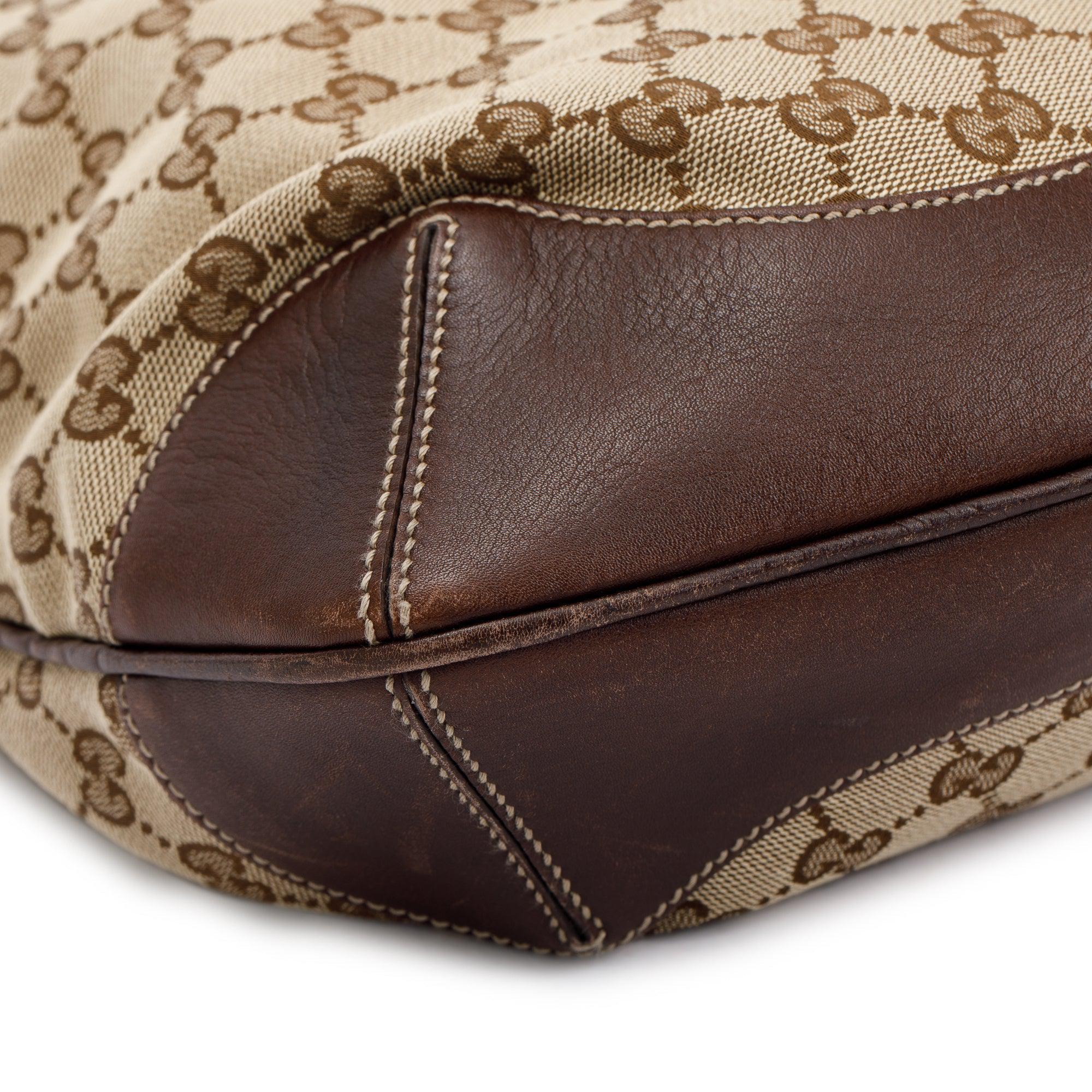 Gucci Beige GG Canvas Medium Peggy Bamboo Top Handle Bag w/ Strap