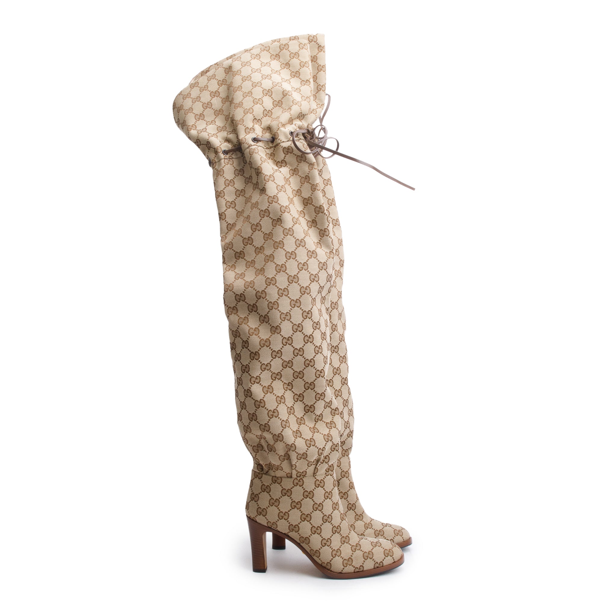 Gucci Beige GG Canvas Over The Knee Hight Boots, Size 35