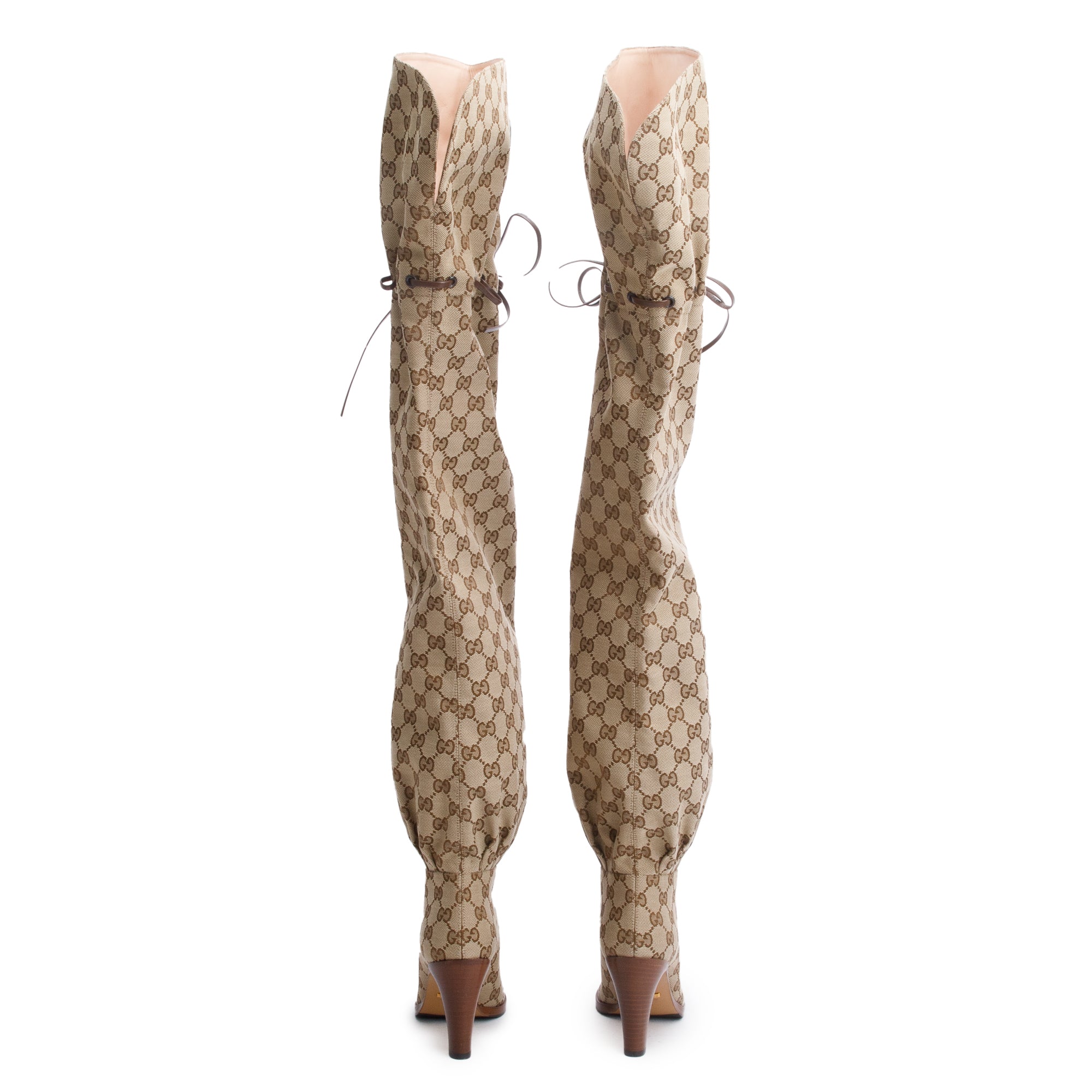 Gucci Beige GG Canvas Over The Knee Hight Boots, Size 35