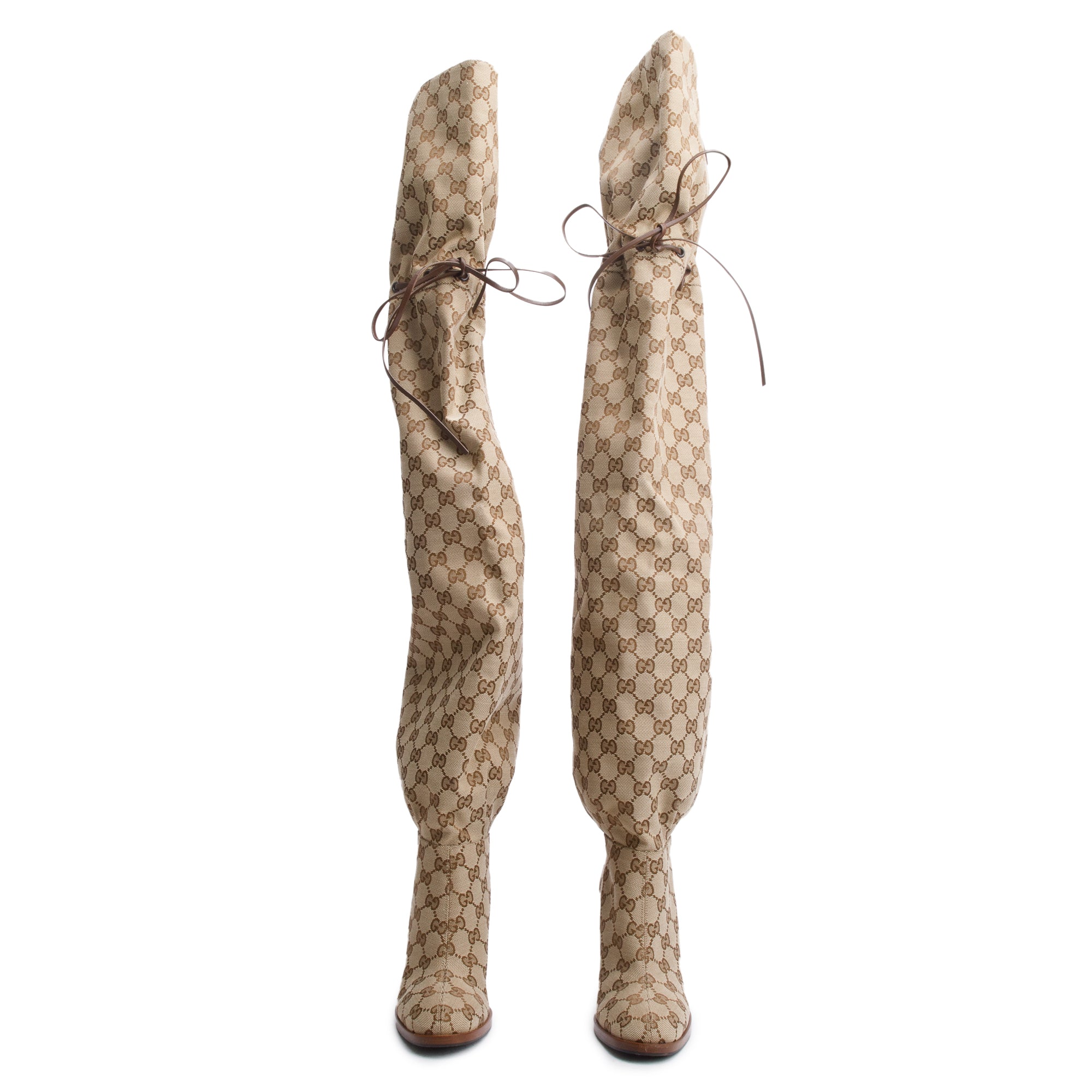 Gucci Beige GG Canvas Over The Knee Hight Boots, Size 35