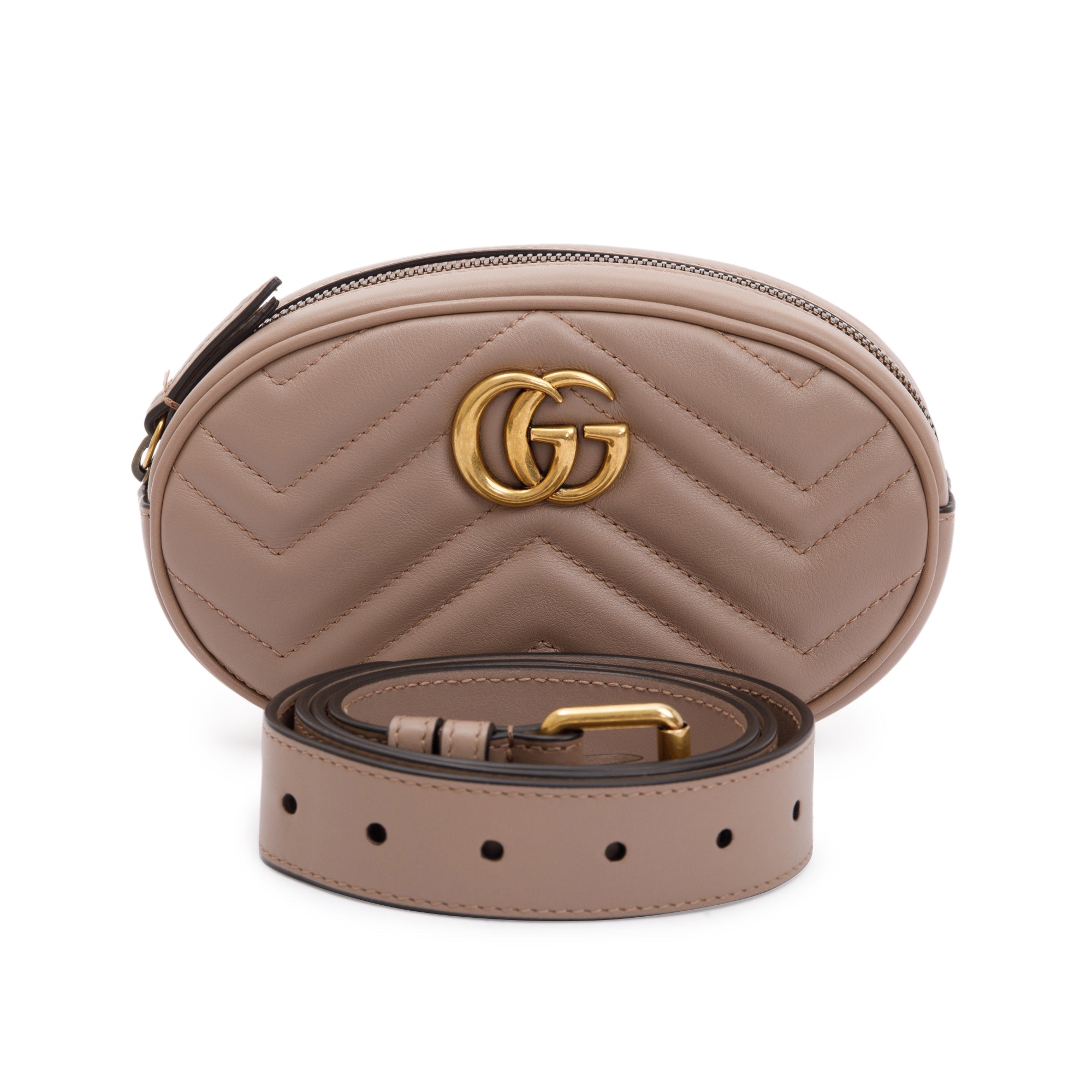 Gucci Beige GG Marmont Matelasse Leather Belt Bag
