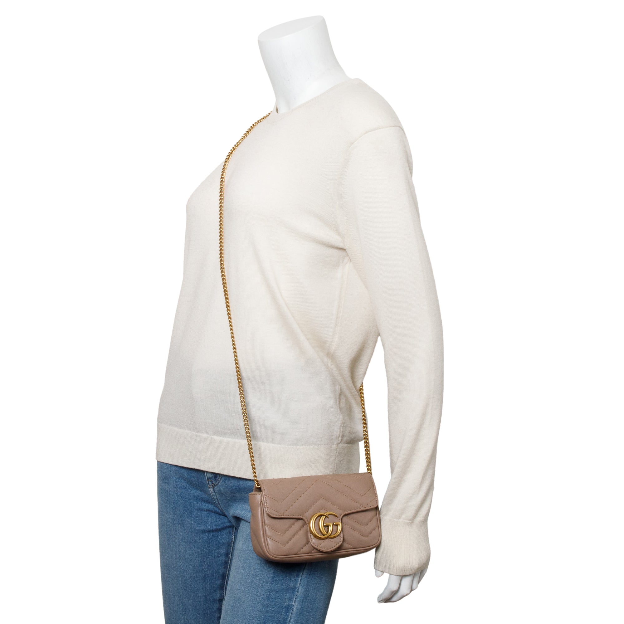 Gucci Beige GG Marmont Matelasse Leather Super Mini Bag