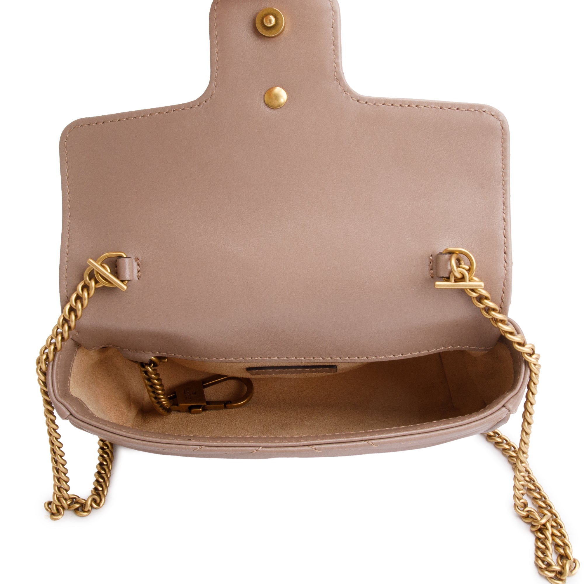 Gucci Beige GG Marmont Matelasse Leather Super Mini Bag w/ Box