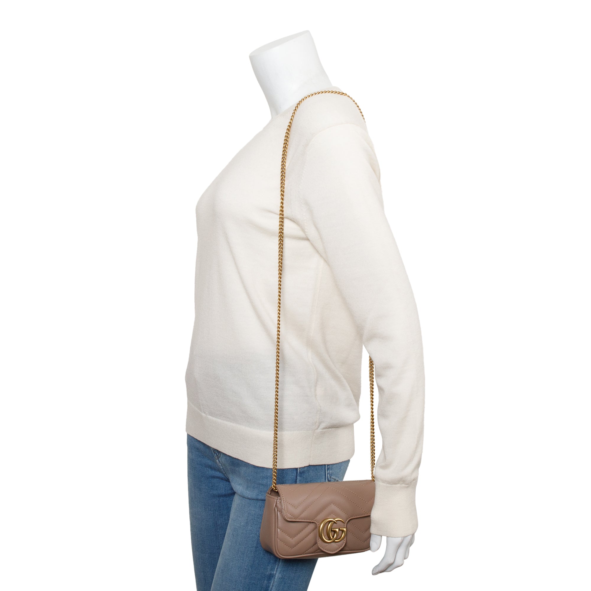 Gucci Beige GG Marmont Matelasse Leather Super Mini Bag w/ Box