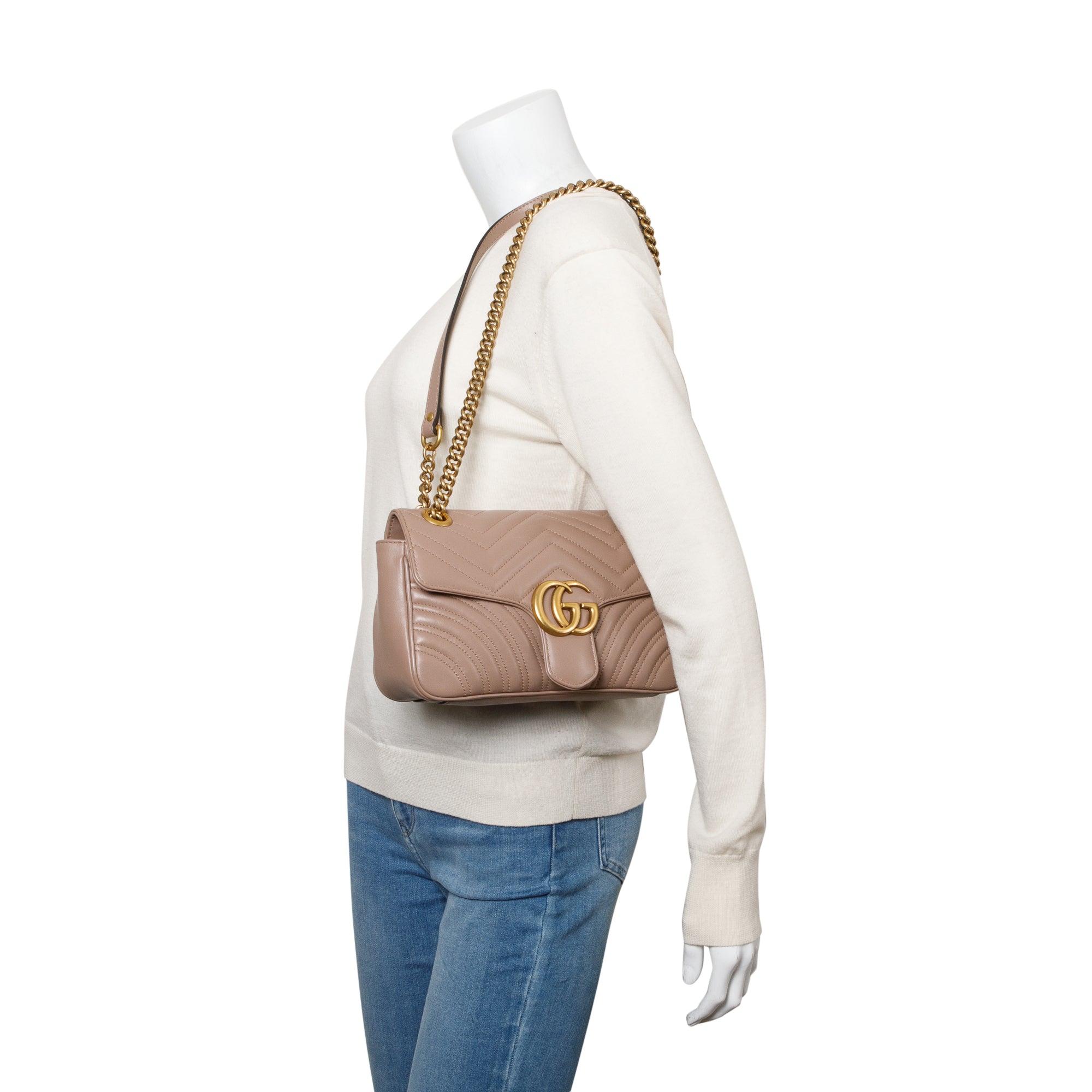 Gucci Beige GG Marmont Matelasse Small Shoulder Bag