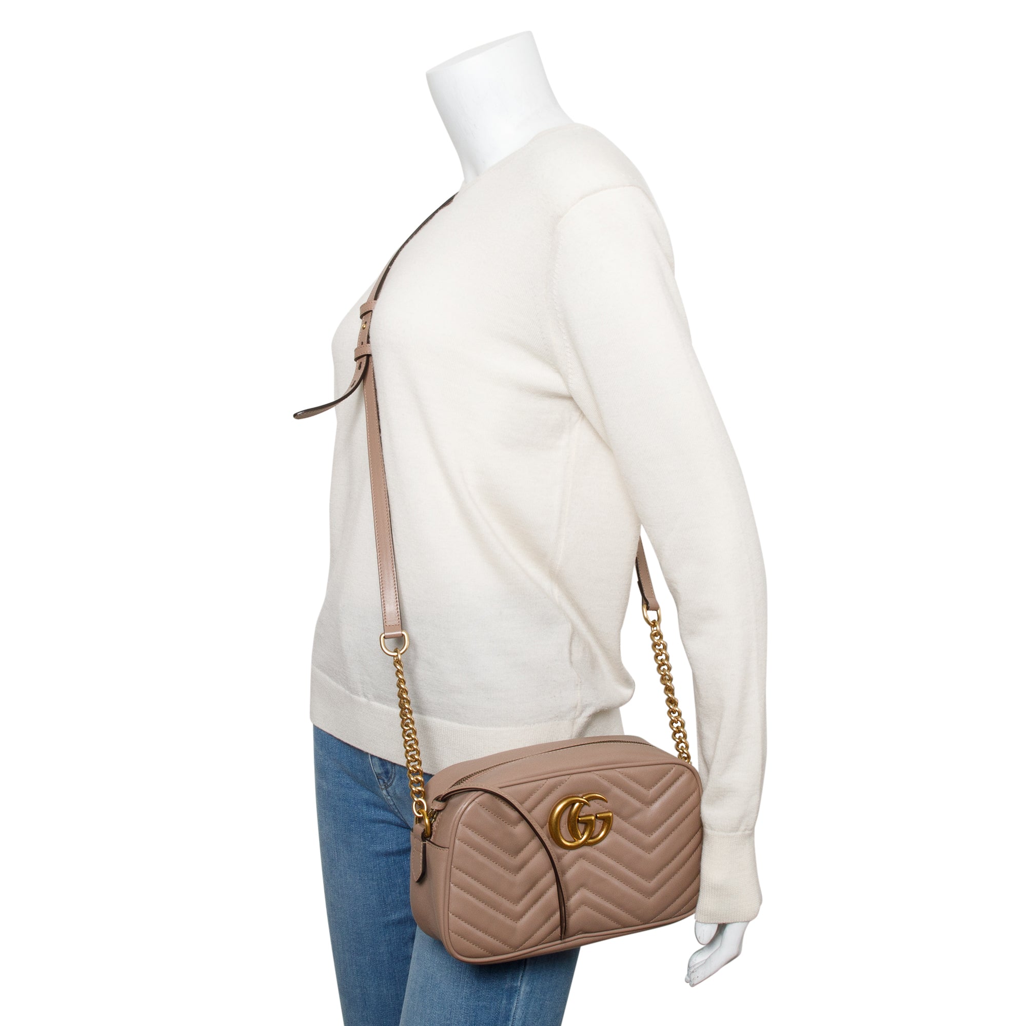 Gucci Beige GG Marmont Matelasse Small Shoulder Bag w/ Box