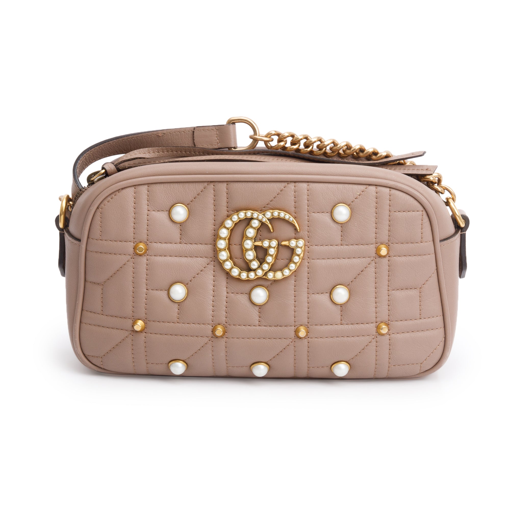 Gucci Beige GG Marmont Pearly GG Small Shoulder Bag