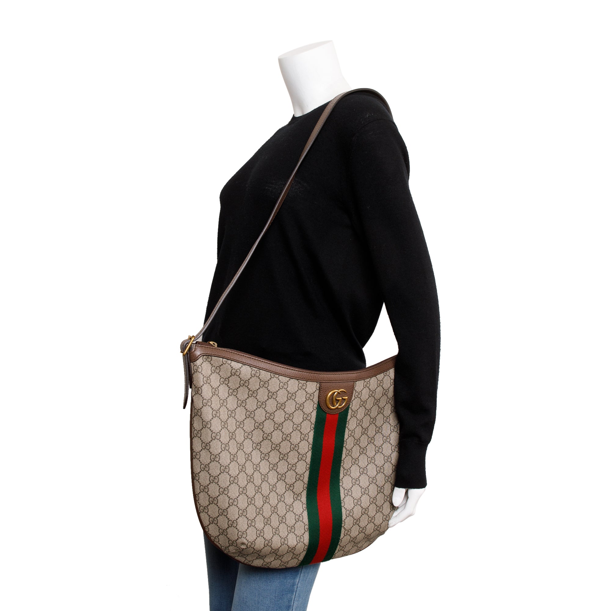 Gucci Beige GG Supreme Web Large Ophidia Half Moon Hobo