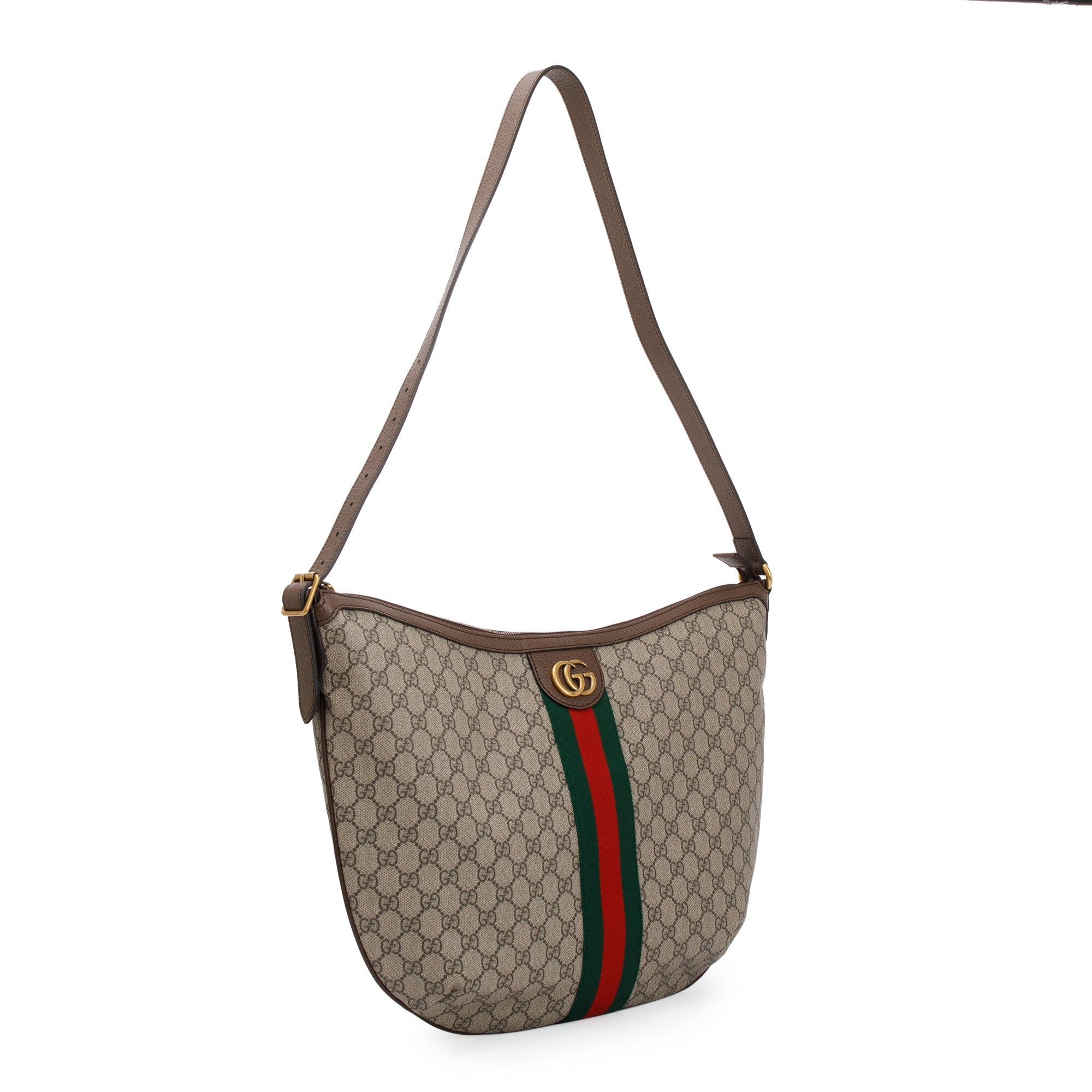 Gucci Beige GG Supreme Web Large Ophidia Half Moon Hobo