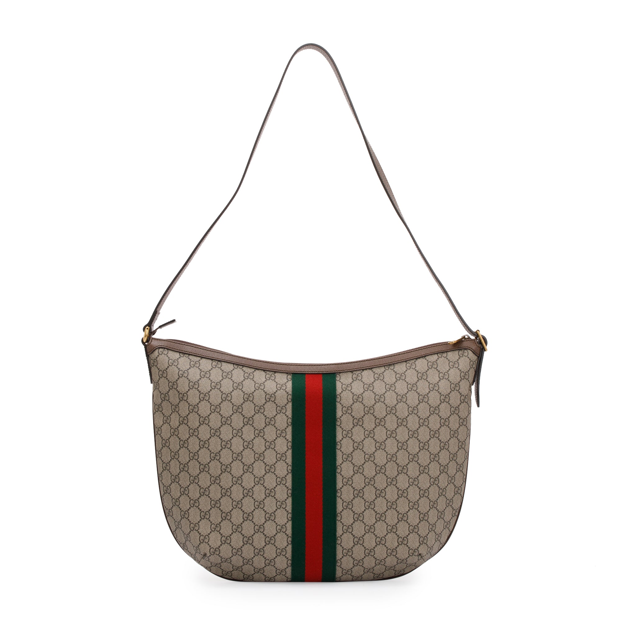Gucci Beige GG Supreme Web Large Ophidia Half Moon Hobo