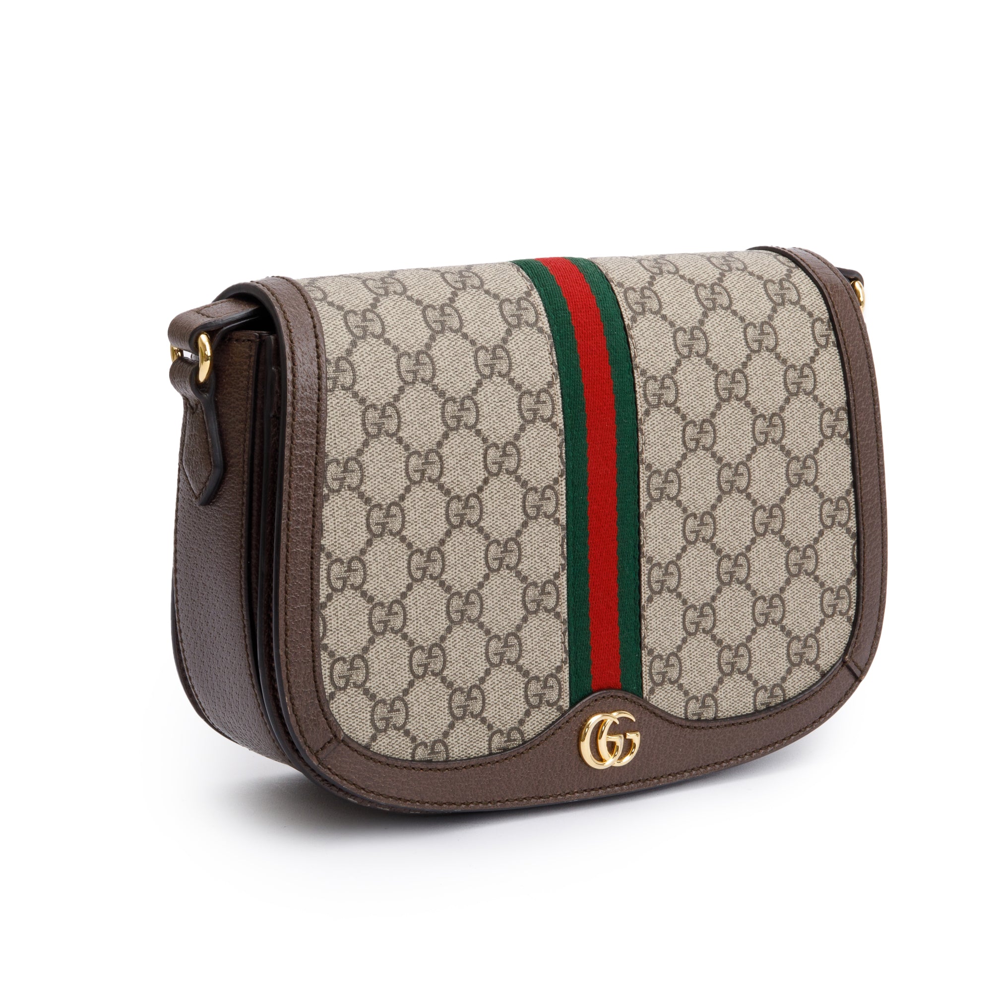Gucci Beige GG Supreme Web Small Ophidia Flap Messenger Bag w/ Box