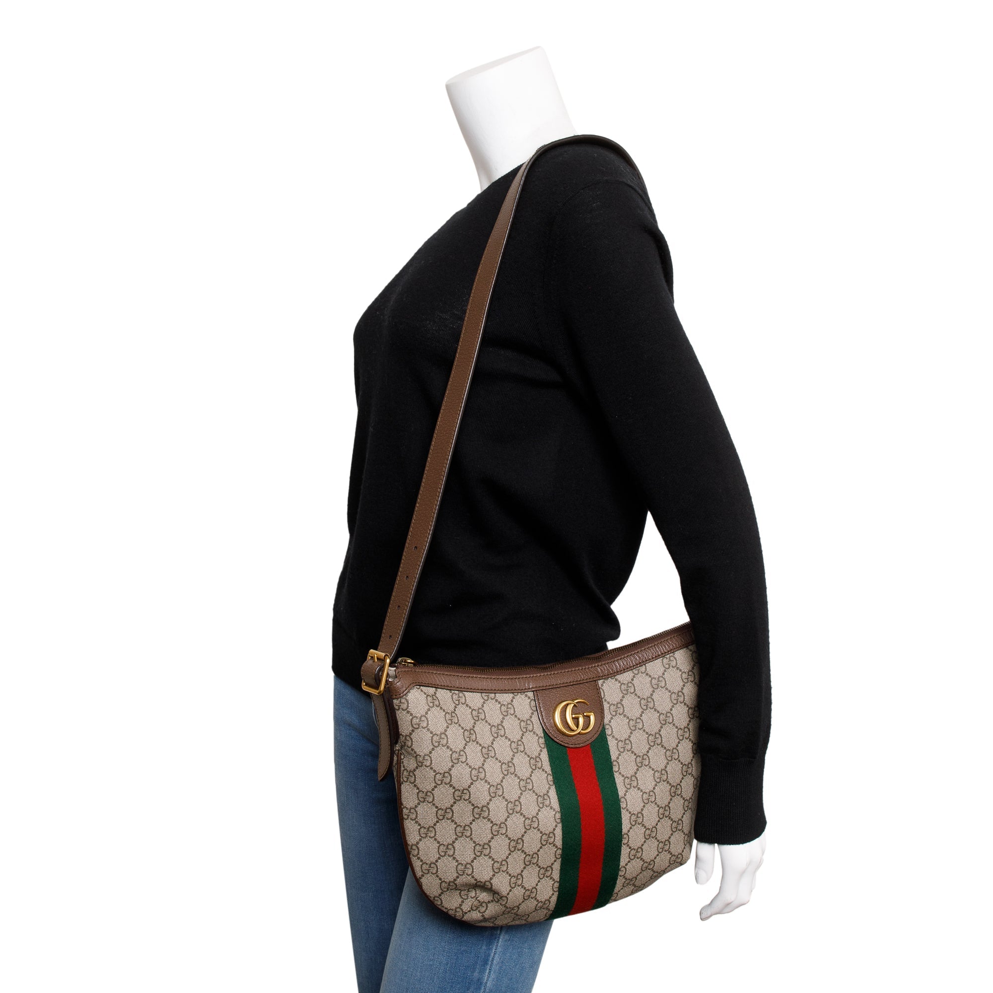 Gucci Beige GG Supreme Web Small Ophidia Half Moon Hobo