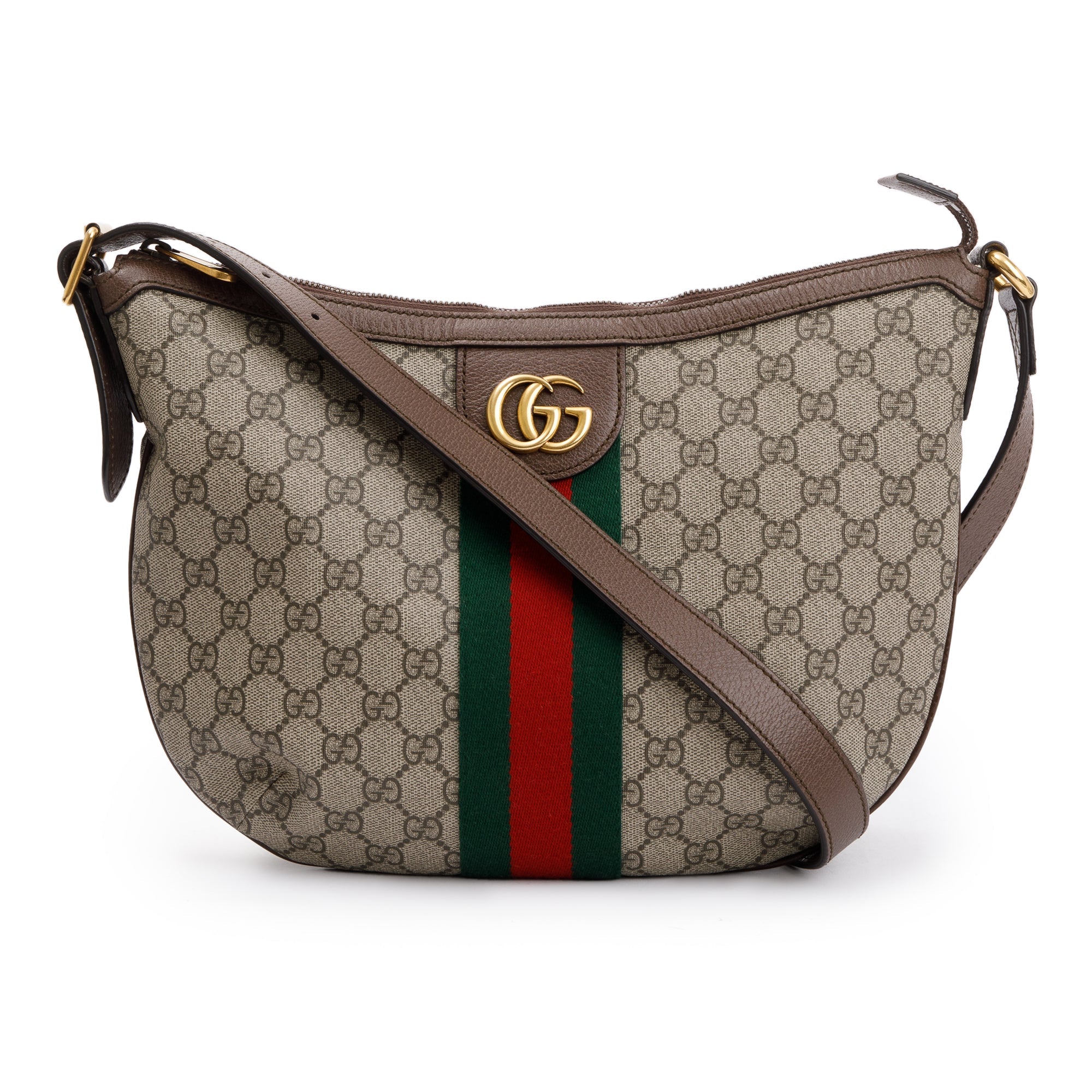 Gucci Beige GG Supreme Web Small Ophidia Half Moon Hobo