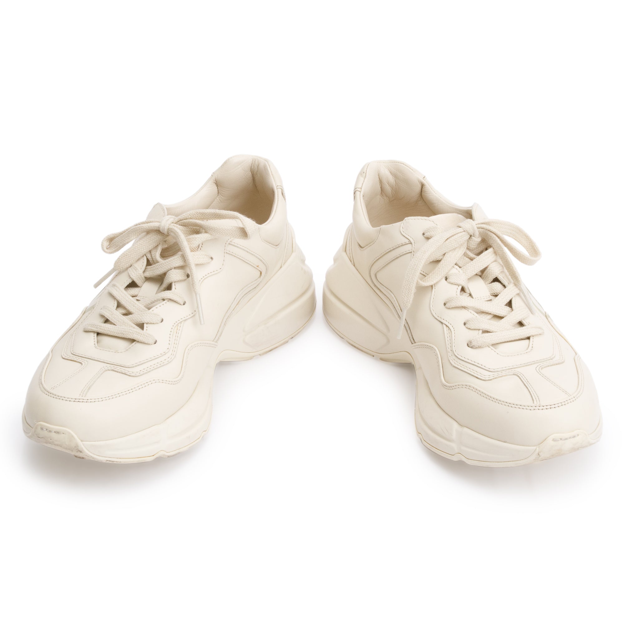 Gucci Beige Leather Men's Rhyton Gucci Logo Sneakers, Size 37.5 w/ Box