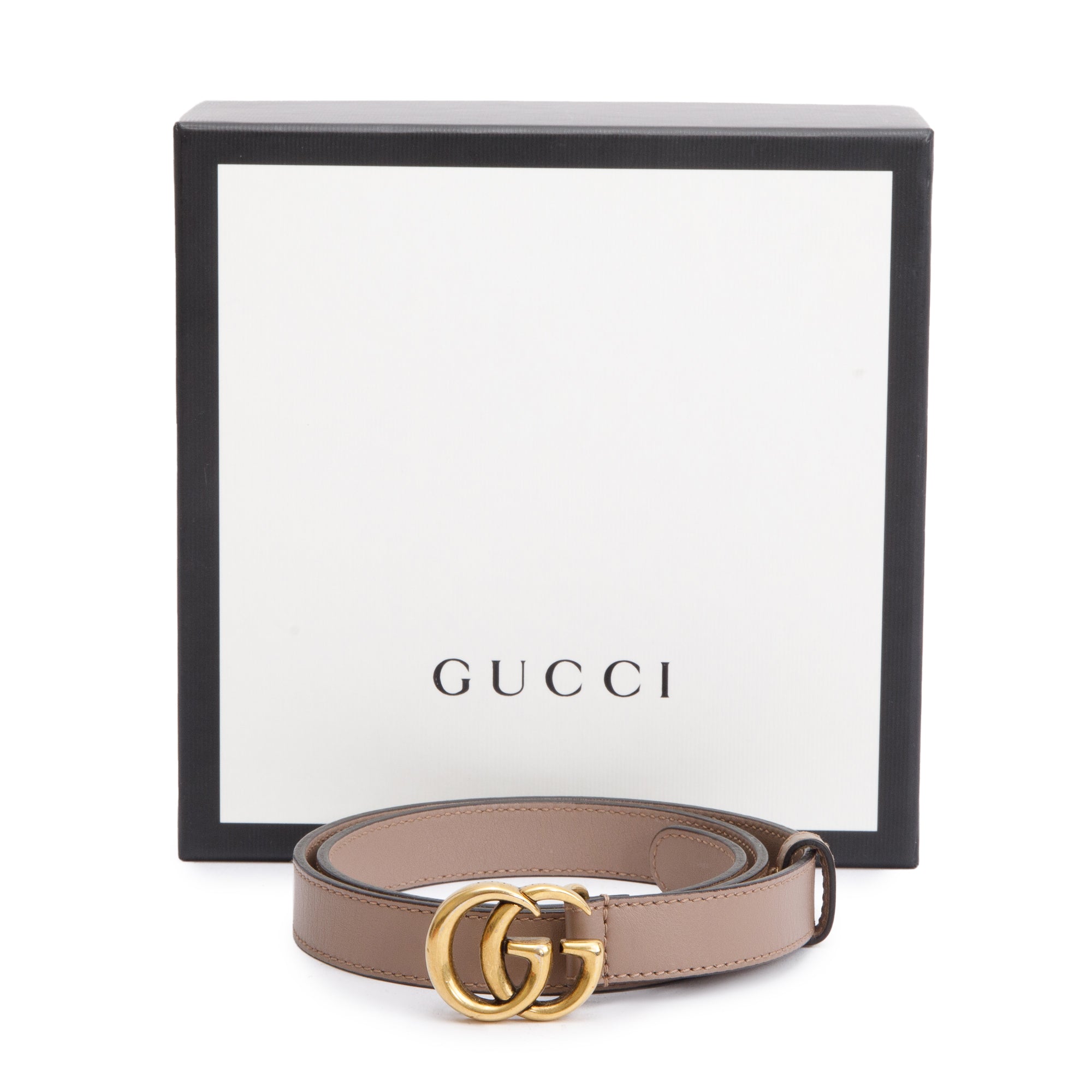Gucci Beige Leather Thin Belt with Double G Buckle, 70 28 w/ Box