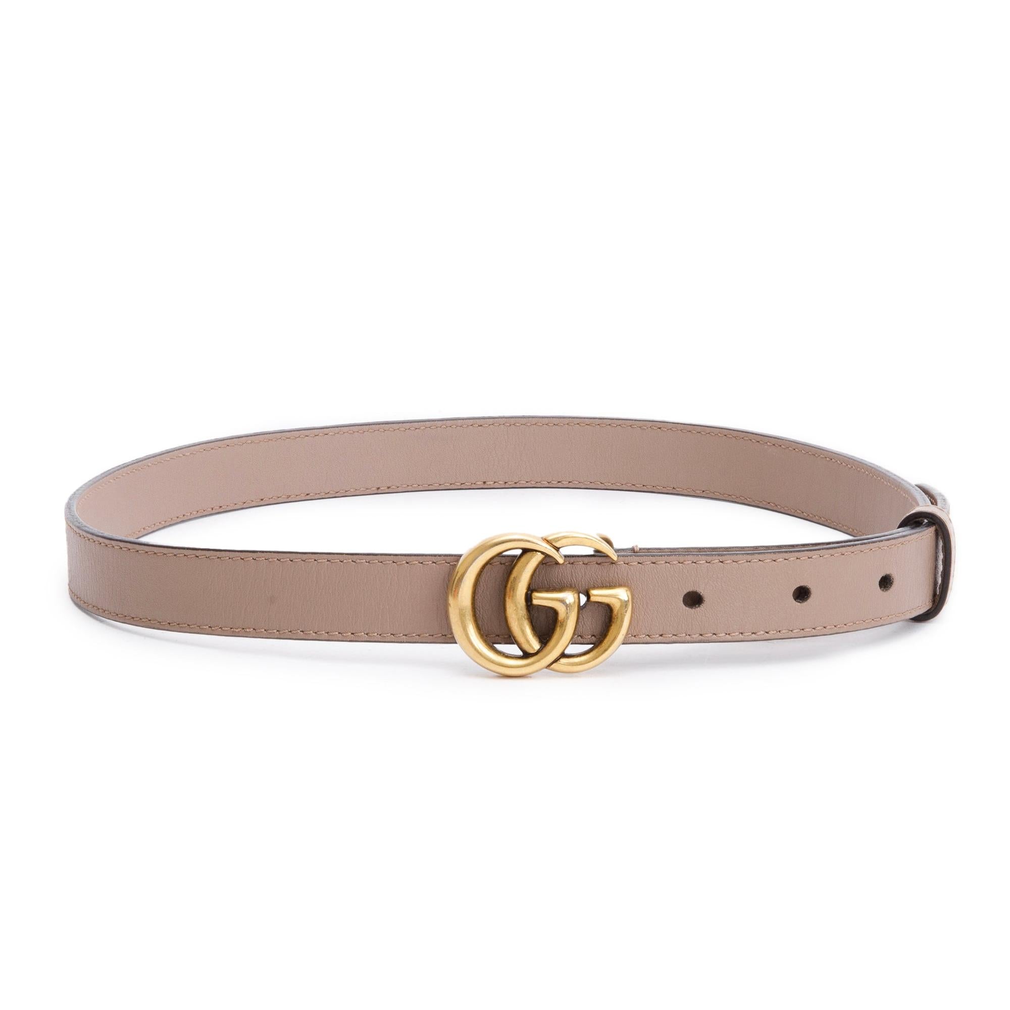 Gucci Beige Leather Thin Belt with Double G Buckle, 70 28 w/ Box