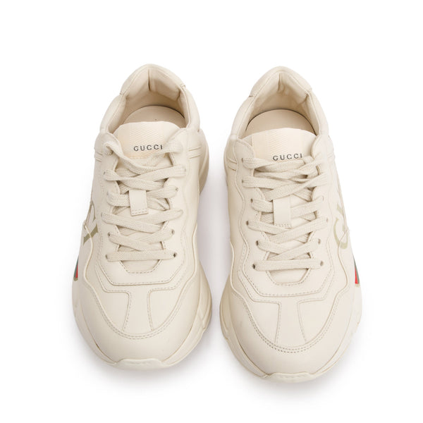 Gucci Beige Leather Women's Rhyton Gucci Logo Sneakers, Size 36
