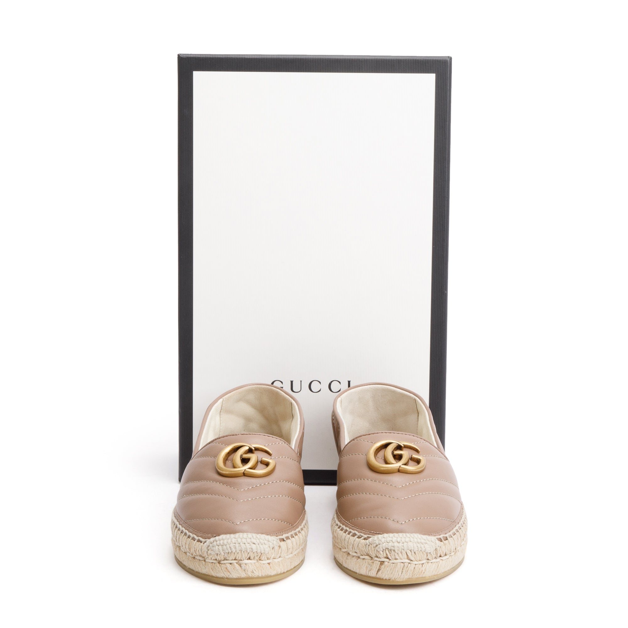 Gucci Beige Matelasse Nappa Leather GG Marmont Espadrille, Size 36.5 w/ Box