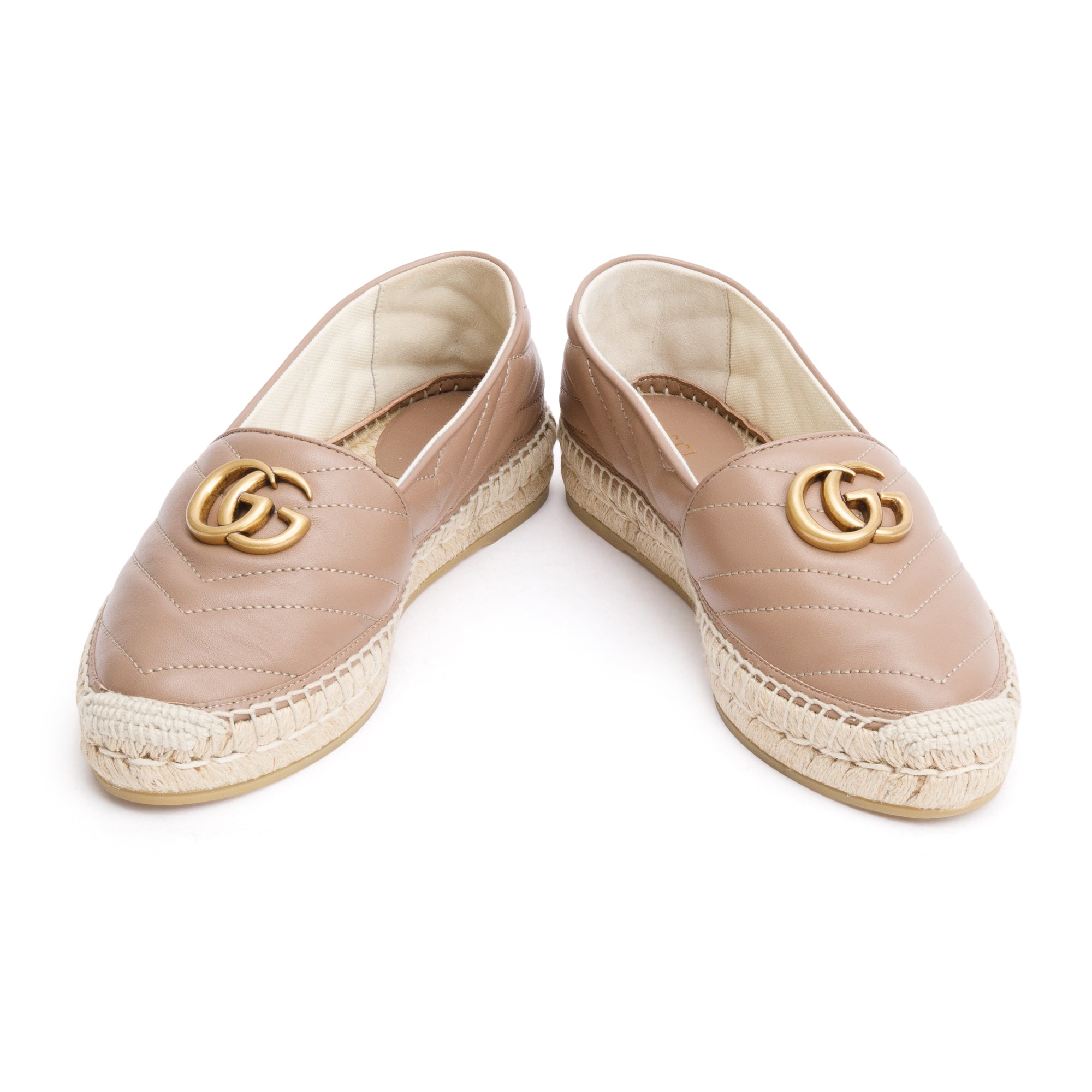 Gucci Beige Matelasse Nappa Leather GG Marmont Espadrille, Size 36.5 w/ Box