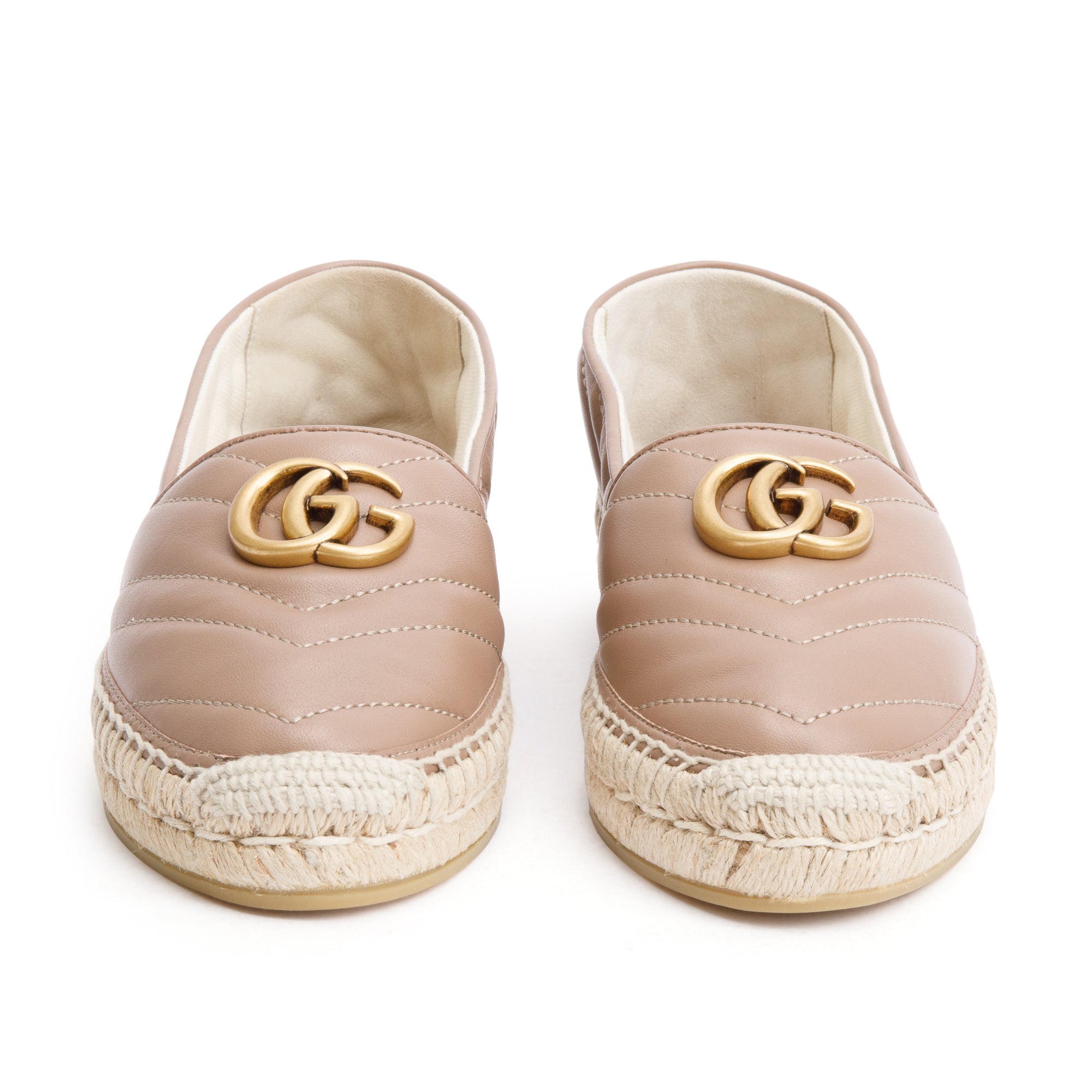 Gucci Beige Matelasse Nappa Leather GG Marmont Espadrille, Size